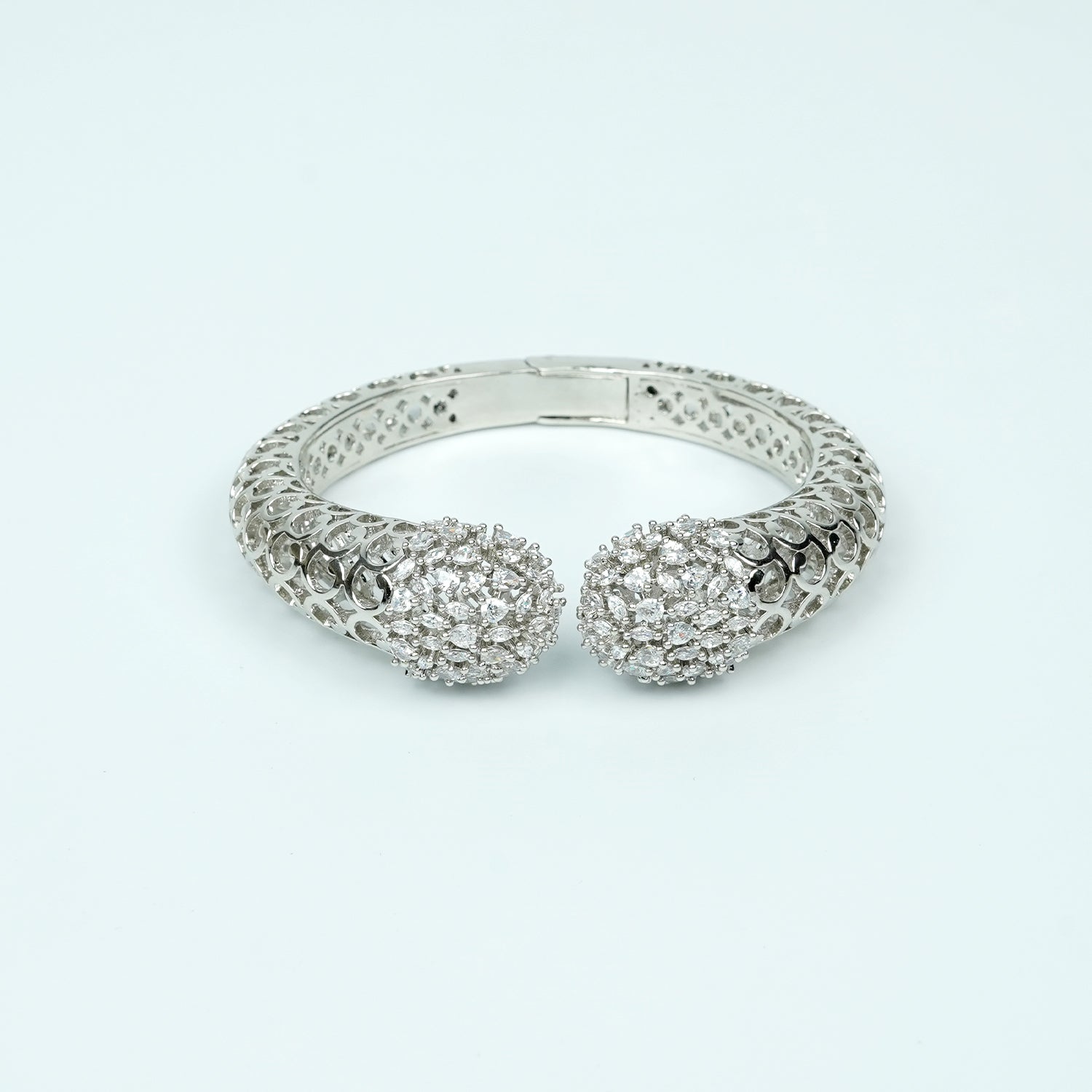 Zevar Club Rhodium-Plated AAA Cubic Zirconia Studded Handcrafted Demi-Fine Textured Crown Bracelet