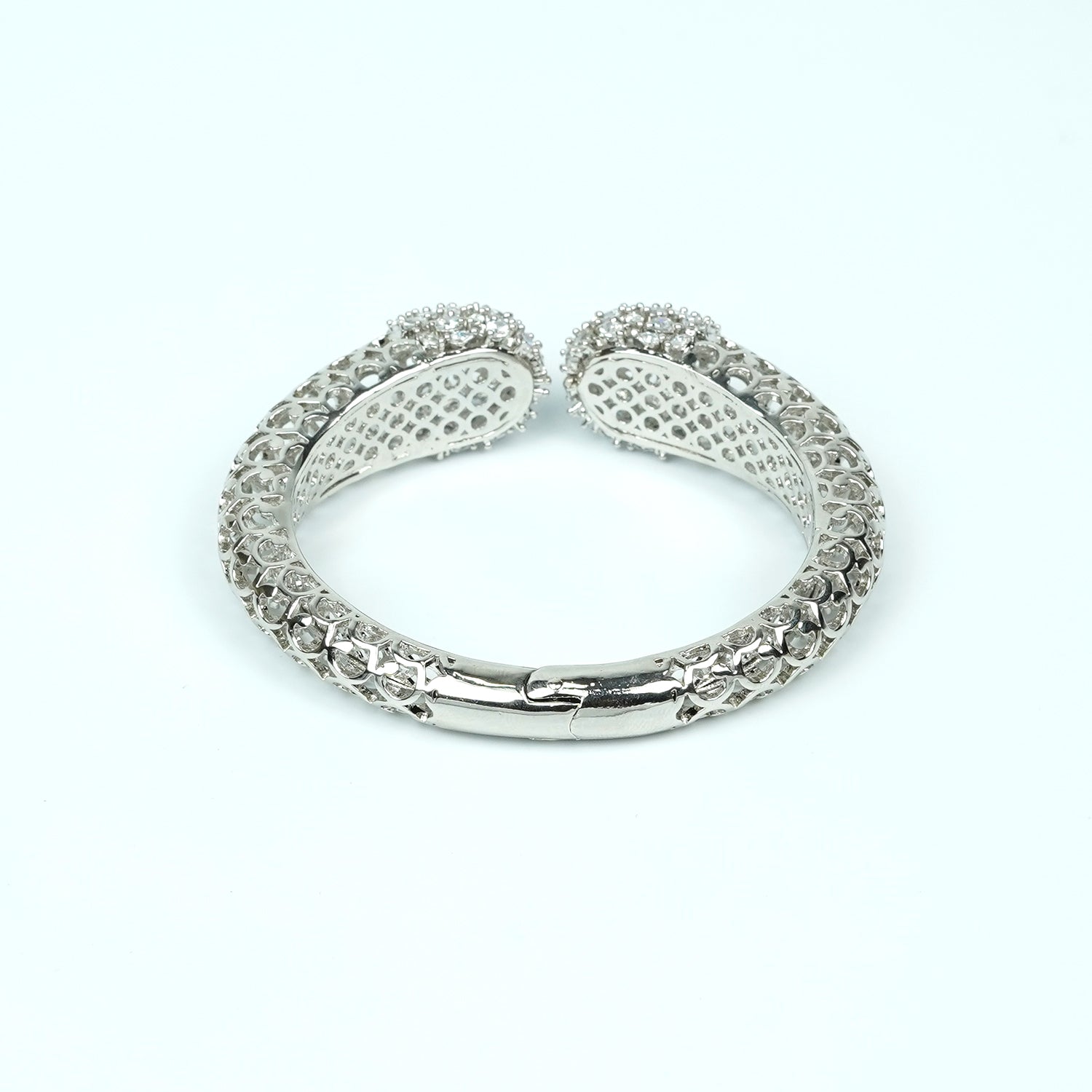 Zevar Club Rhodium-Plated AAA Cubic Zirconia Studded Handcrafted Demi-Fine Textured Crown Bracelet