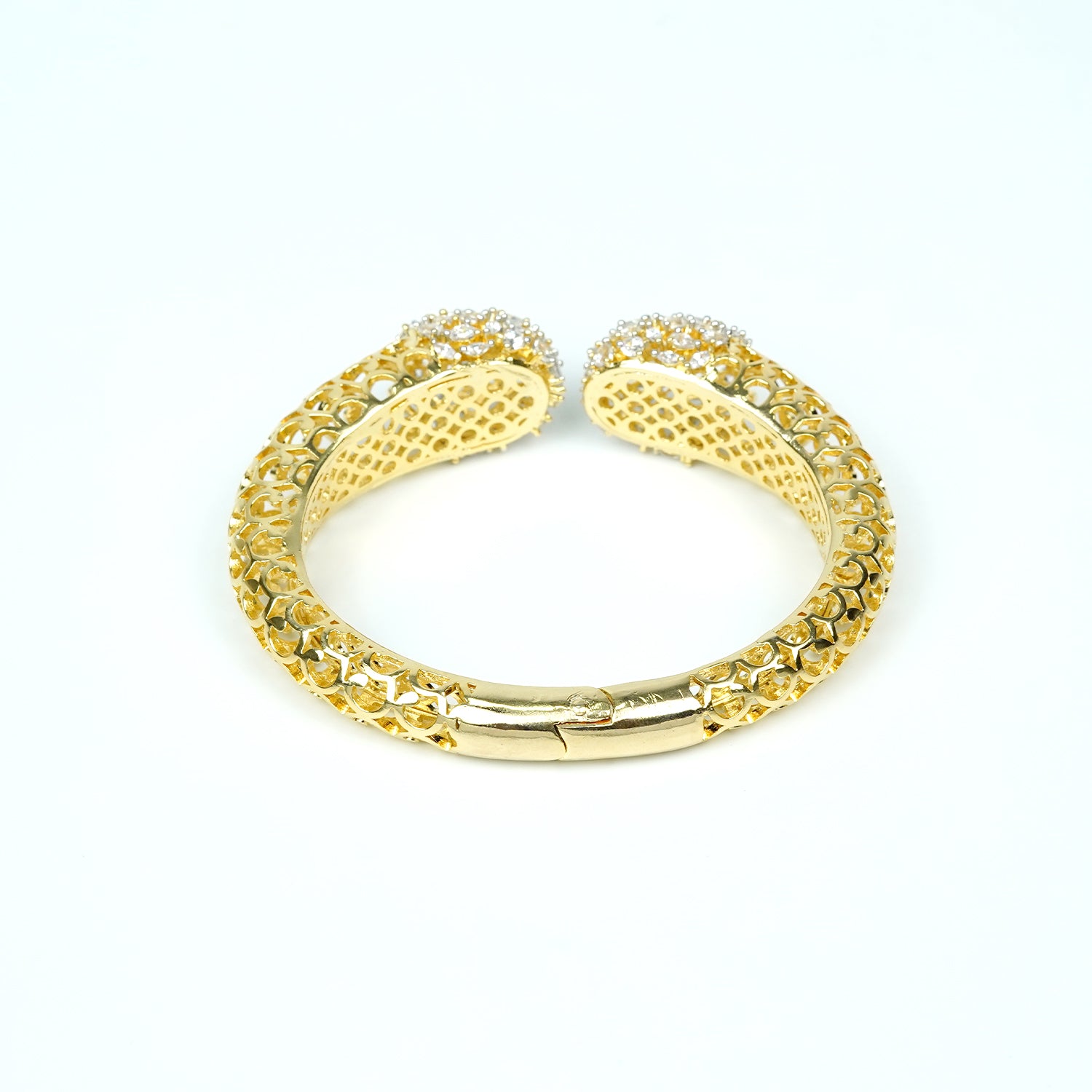 Zevar Club 22K Gold-Plated AAA Cubic Zirconia Studded Handcrafted Demi-Fine Textured Crown Bracelet