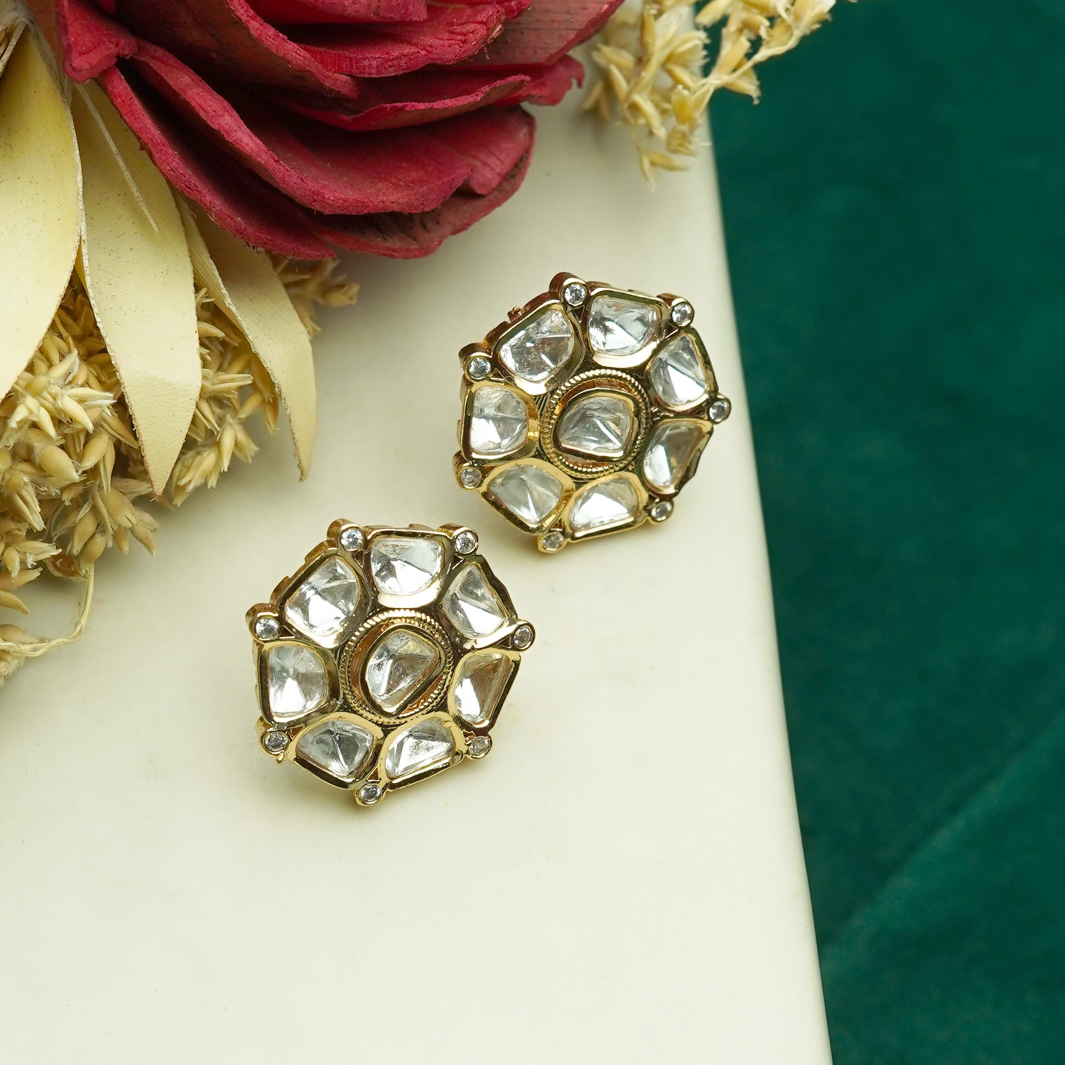 Zevar Club 18K Gold-Plated Octagon Kundan Studs