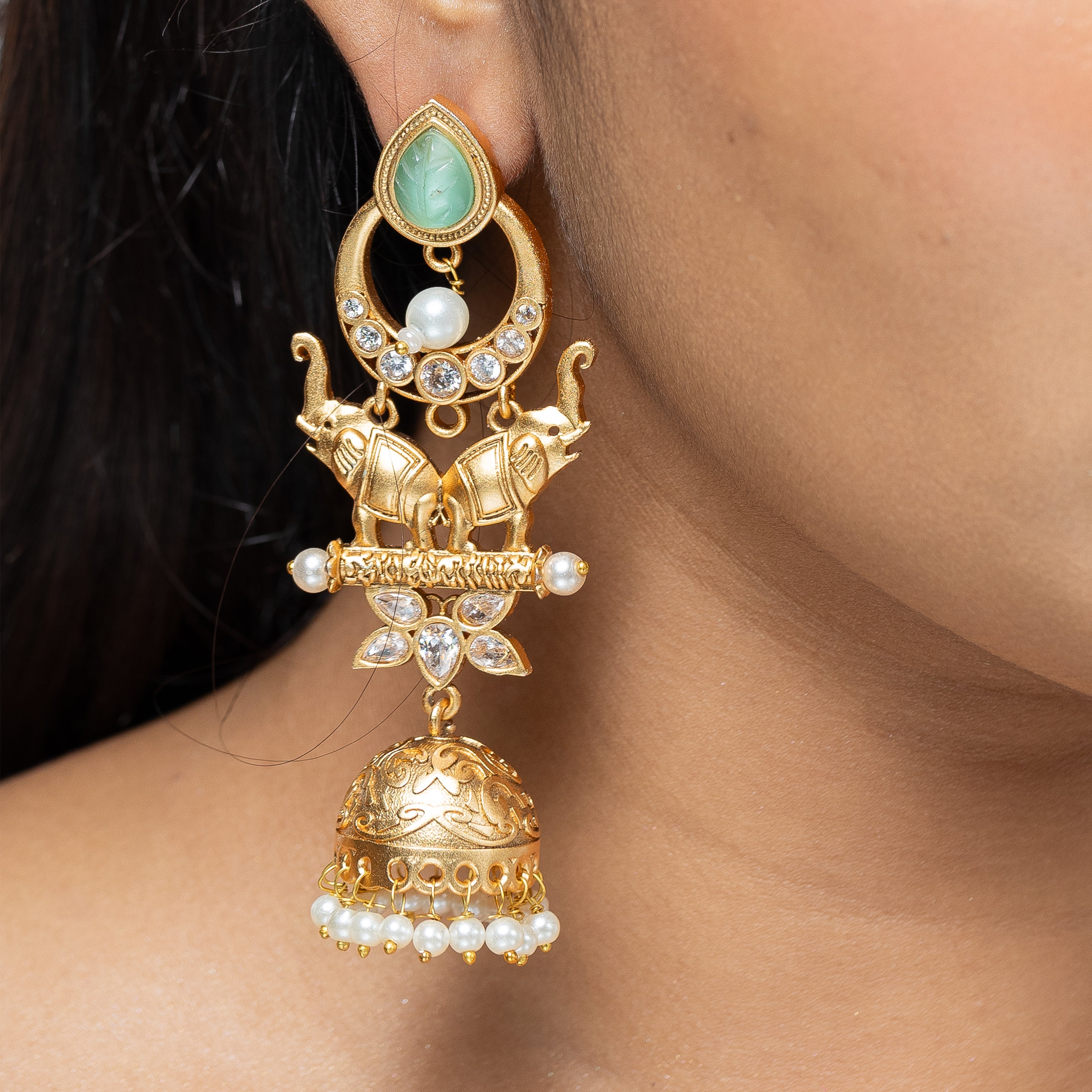Zevar Club Elephant Moti Desi Drop Earrings