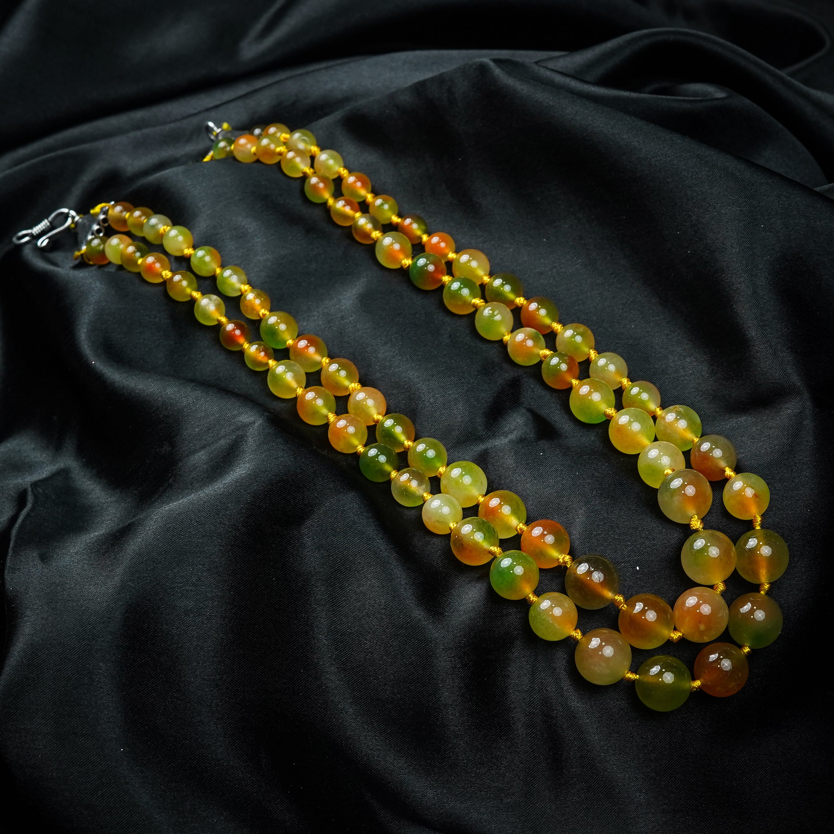 Zevar Club Yellow Green Orange Glossy Beads Double Layer Handcrafted Statement Necklace