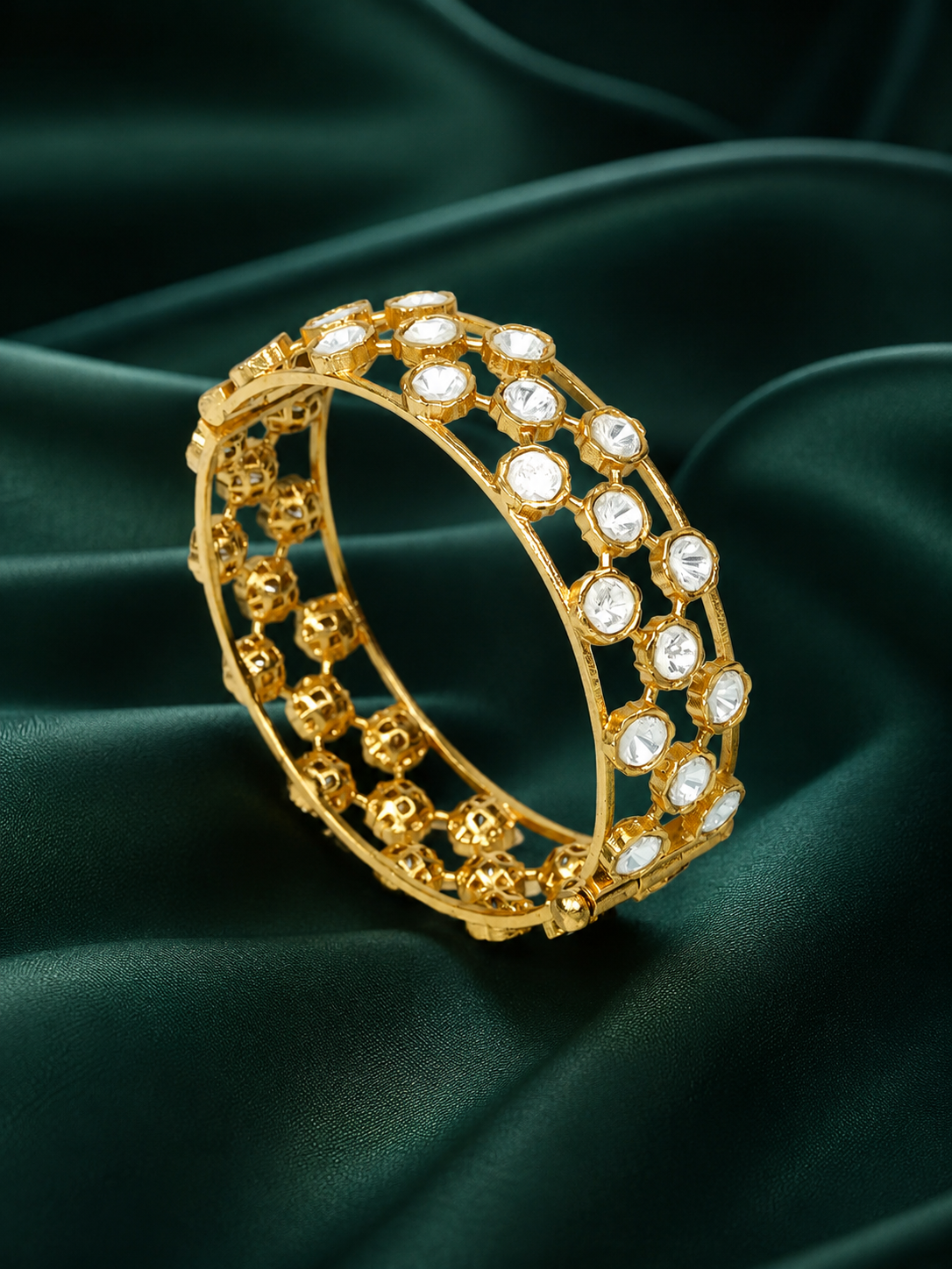 Zevar Club 22K Gold-Plated Handcrafted White Kundan Studded Openable Bangle-Style Bracelet