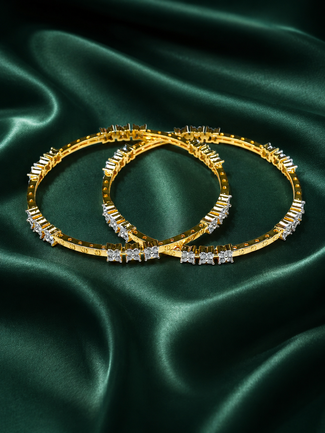 Zevar Club Set of 2 22K Gold-Plated Handcrafted AAA Cubic Zirconia Floral Cluster Premium Bangles