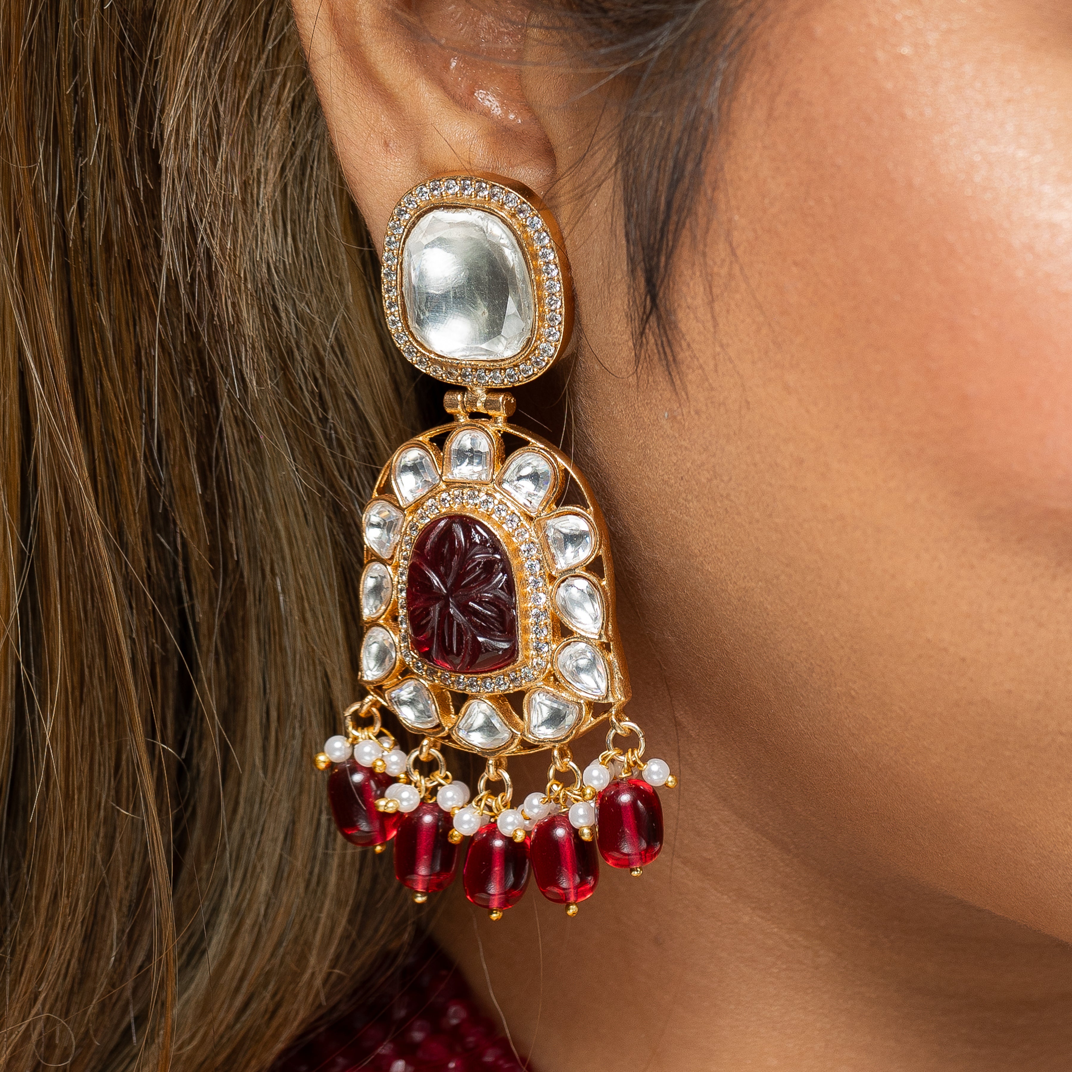 Ruby Five Layered Moissanite Kundan Set