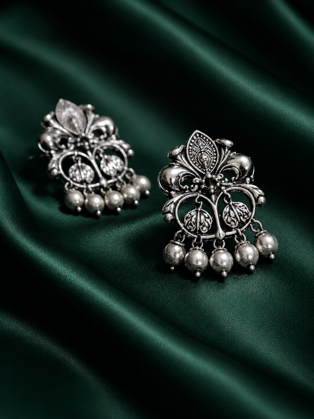 Zevar Club Oxidised Silver-Tone Cow Motif Dangler Earrings with Beads – Antique Statement Jewelry