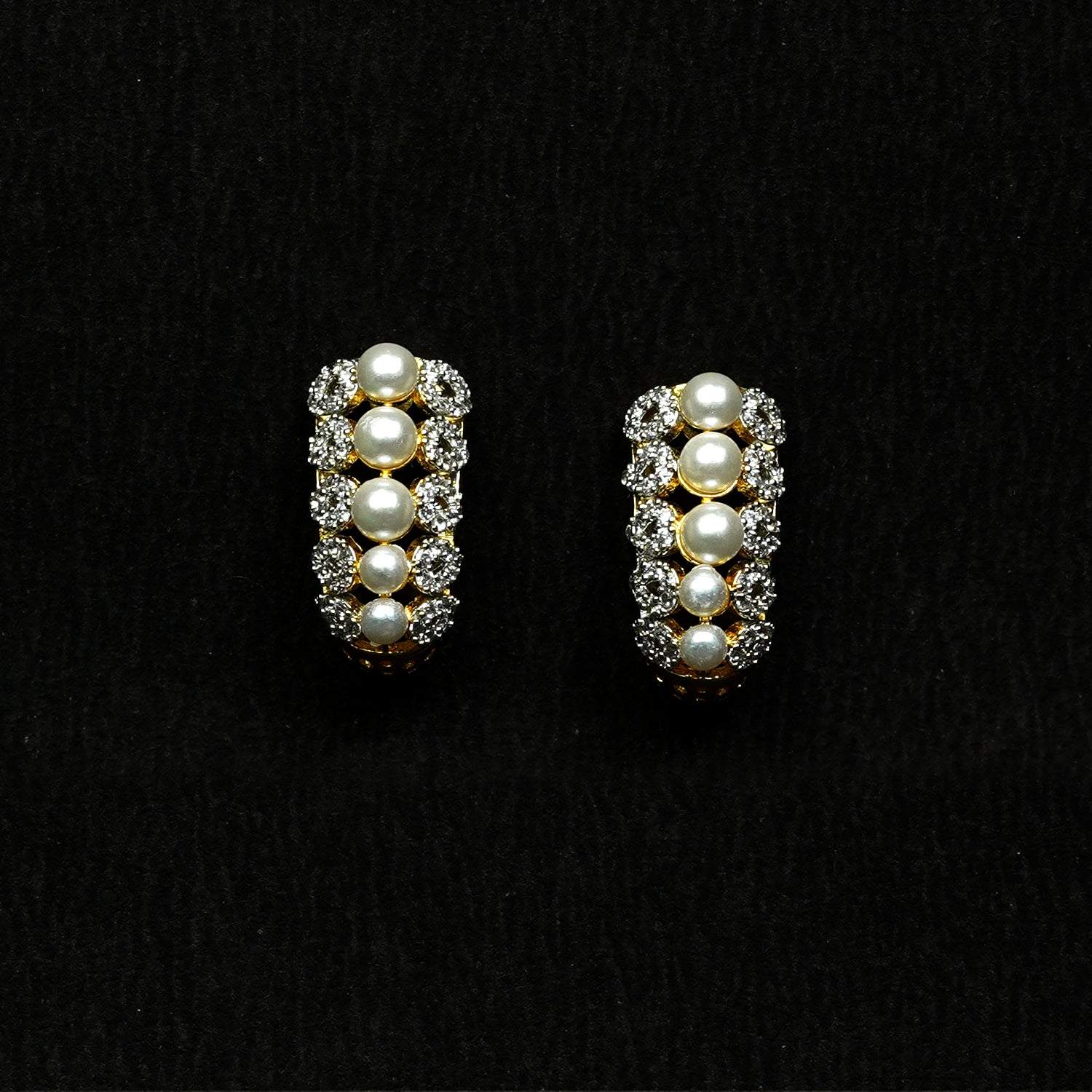 Zevar Club 22K Gold-Plated Handcrafted Cubic Zirconia & Pearl Studded Huggie Hoop Earrings