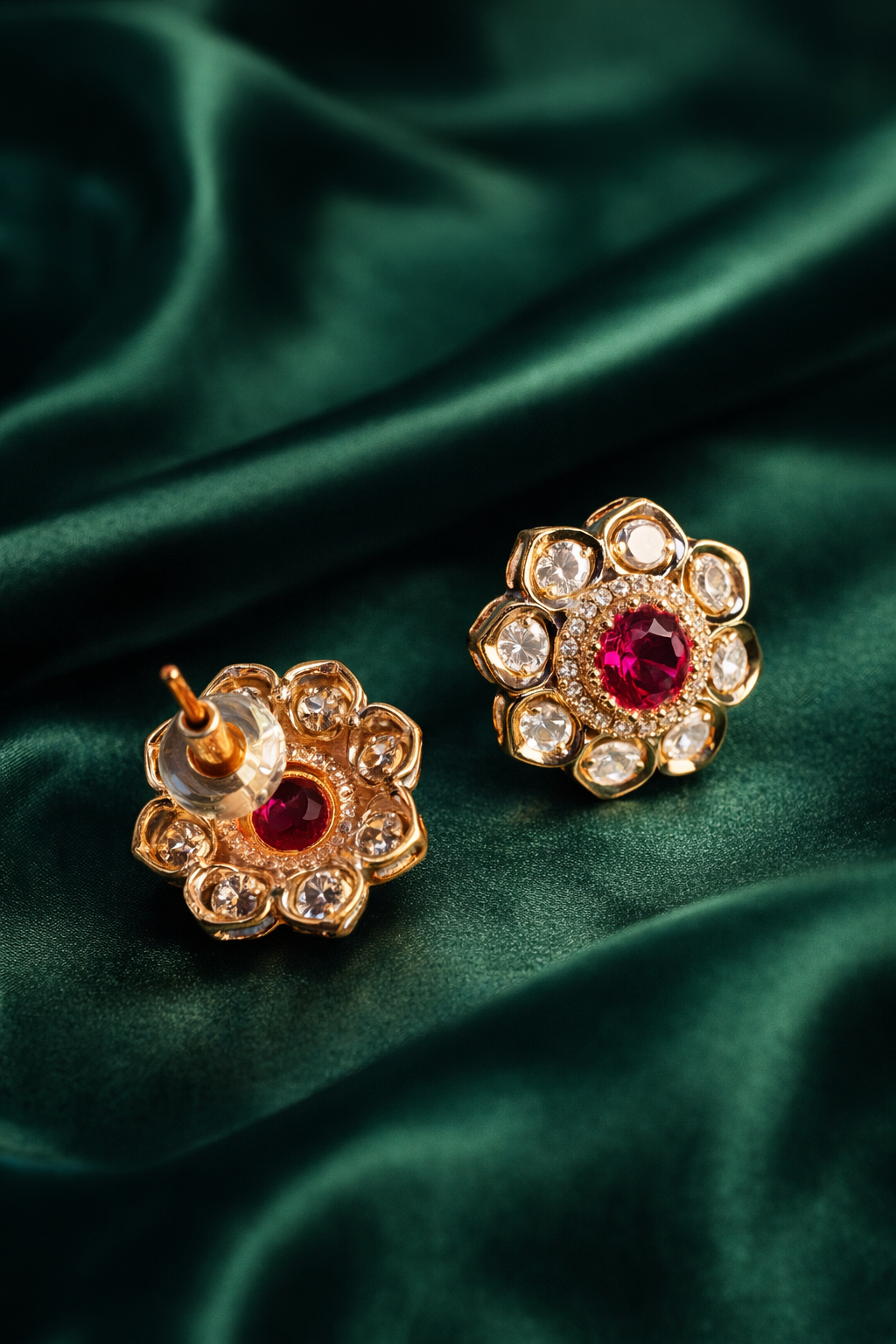 Refined Ruby Floral Stud Earrings