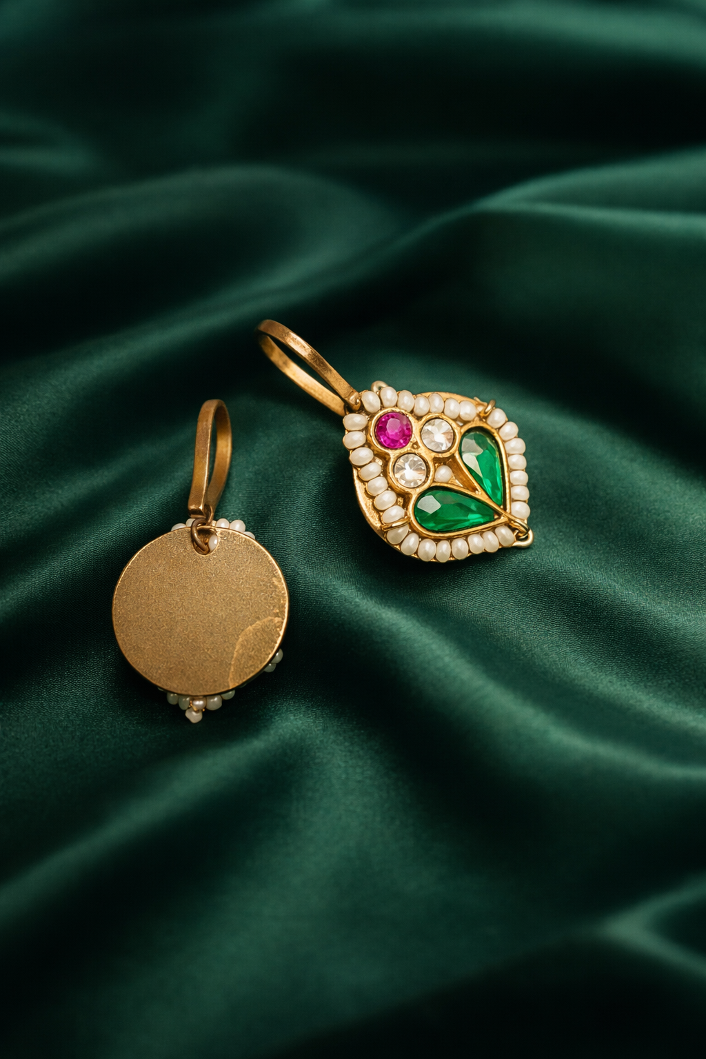 Festive Ready Ruby-Green Kundan Pearl Ear Cuff Earrings