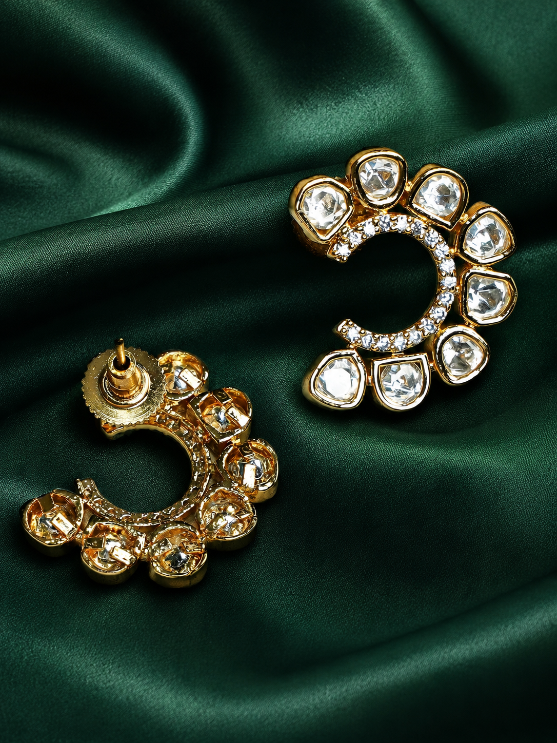 Zevar Club 12K Gold-Plated Sheetal C-Shaped Kundan Studs