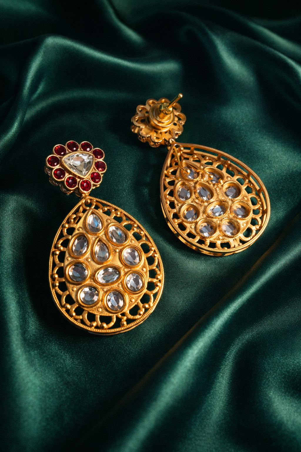 Celebration Wear Ruby Kundan Drop Earrings