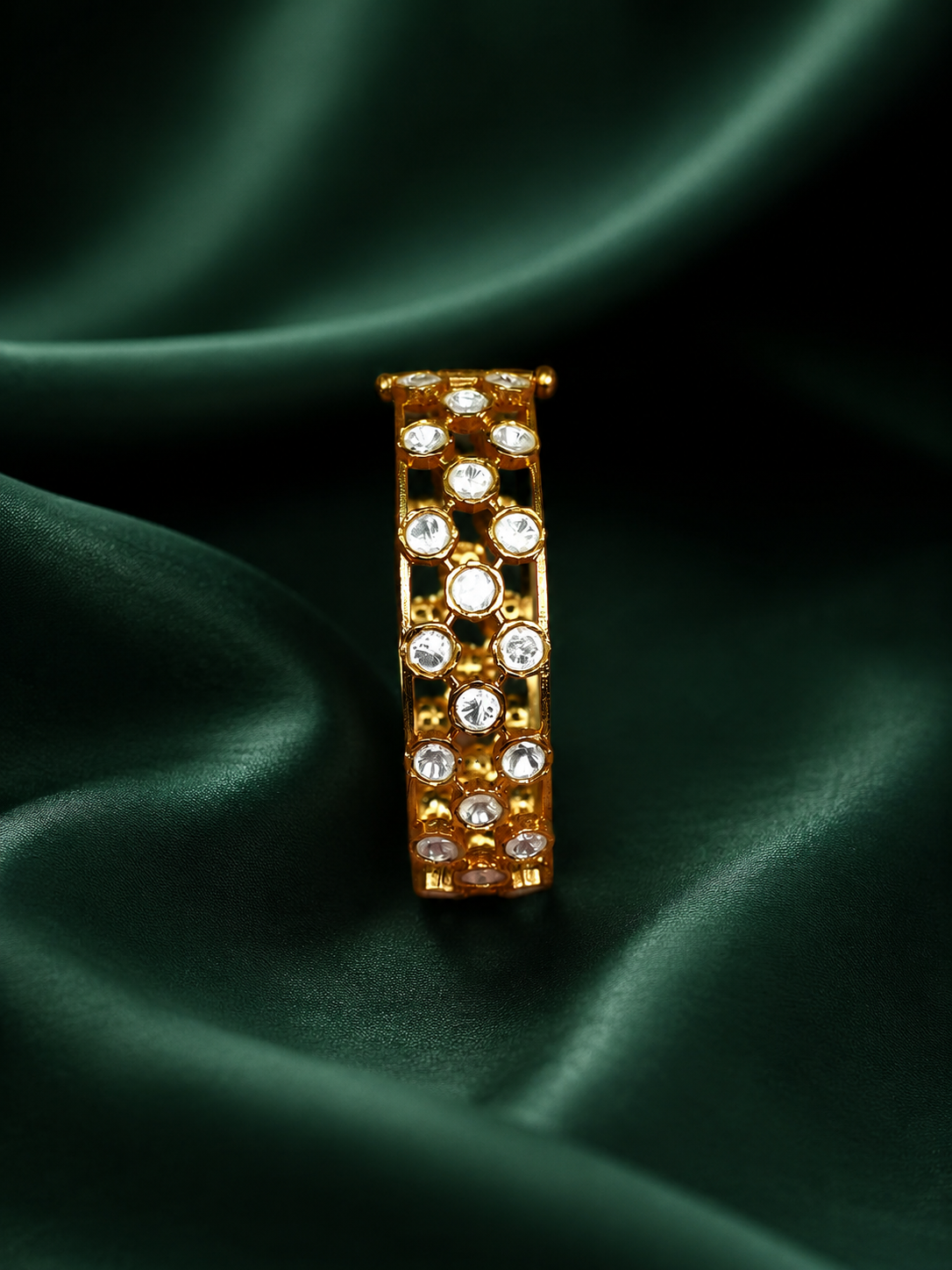 Zevar Club 22K Gold-Plated Handcrafted White Kundan Studded Openable Bangle-Style Bracelet