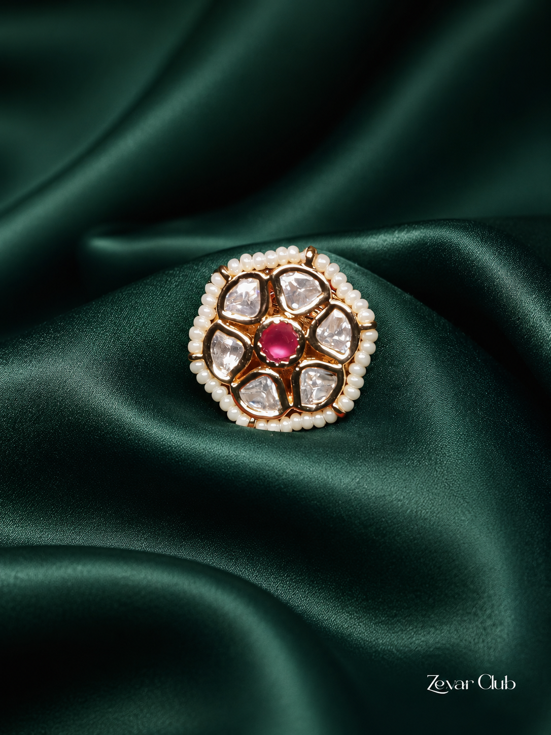 Zevar Club Fine Pearl Chic Kundan Ring