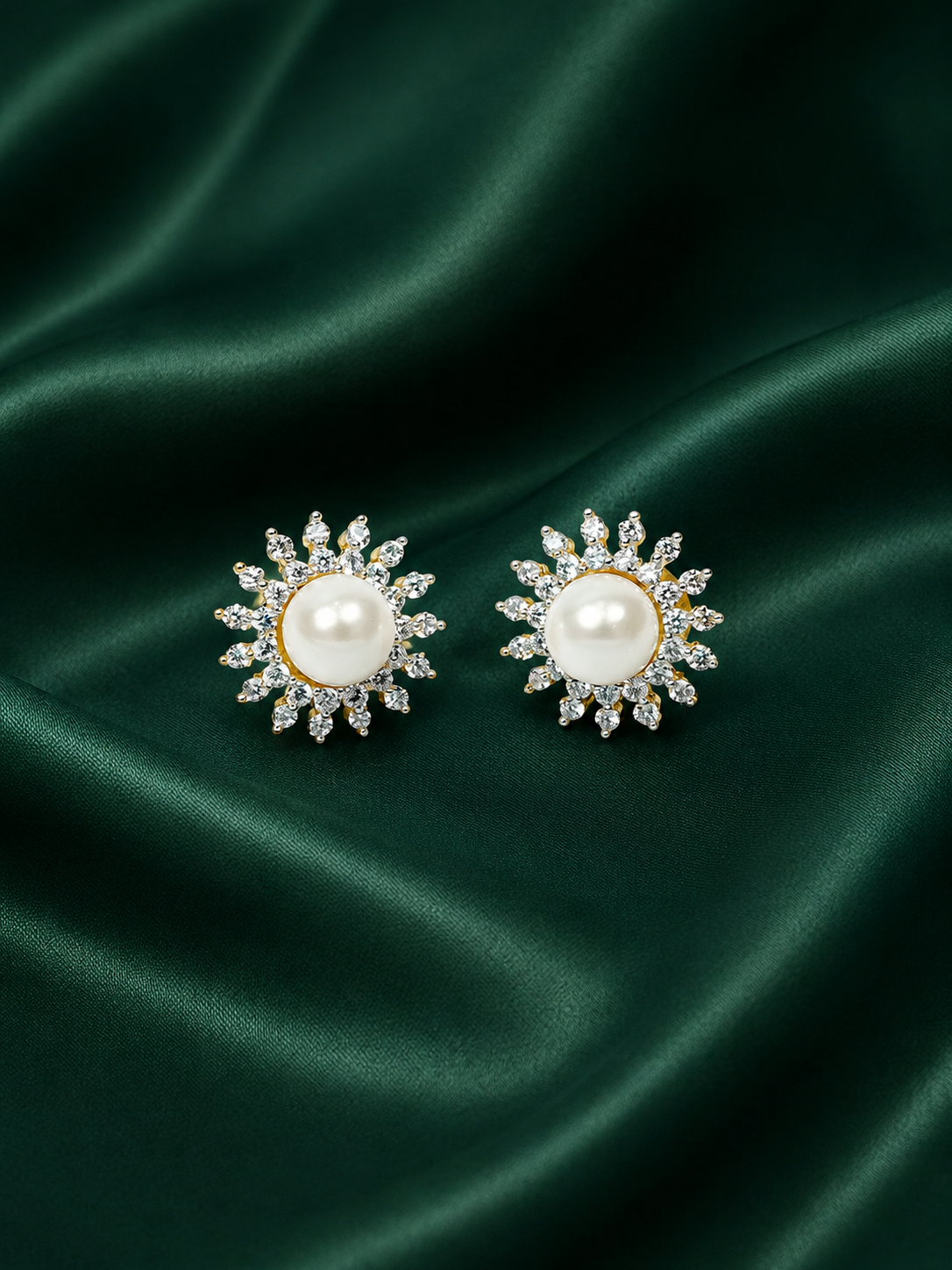 Zevar Club 18K Gold-Plated White Pearl & Cubic Zirconia Floral Stud Earrings in Silver Tone