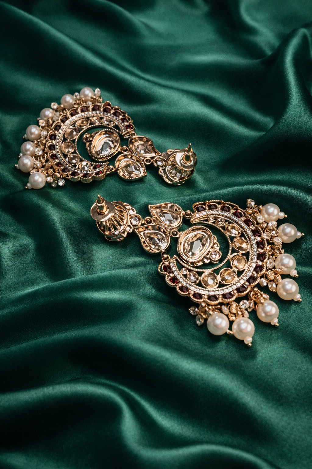 Wedding Statement Kundan Pearl Chandbali Earrings
