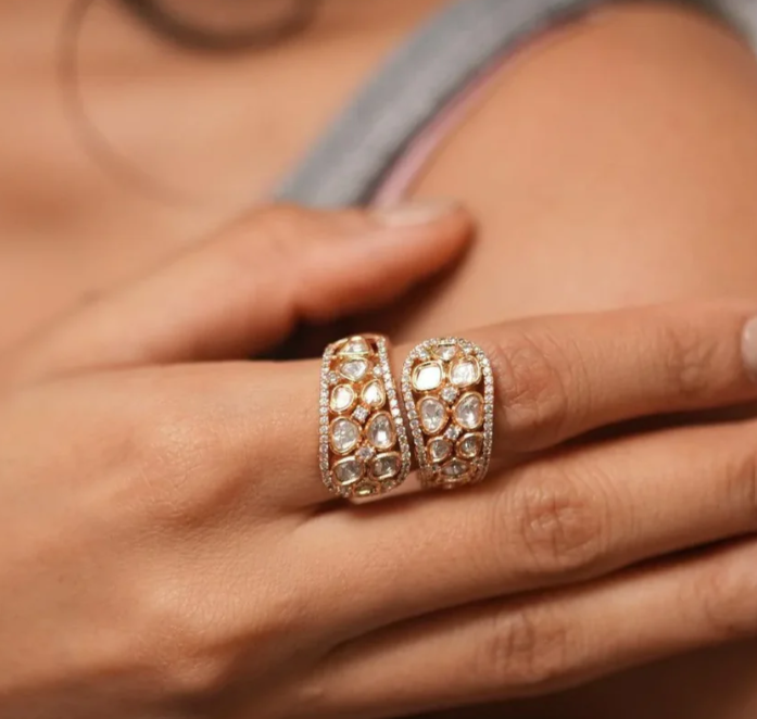 Zevar Club 14K Gold Plated Dual Wrap Polki Ring