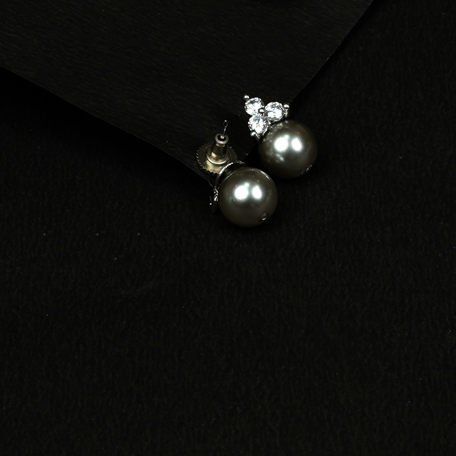 Zevar Club Rhodium-Plated Cubic Zirconia & Glossy Black Gunmetal Pearl Drop Earrings
