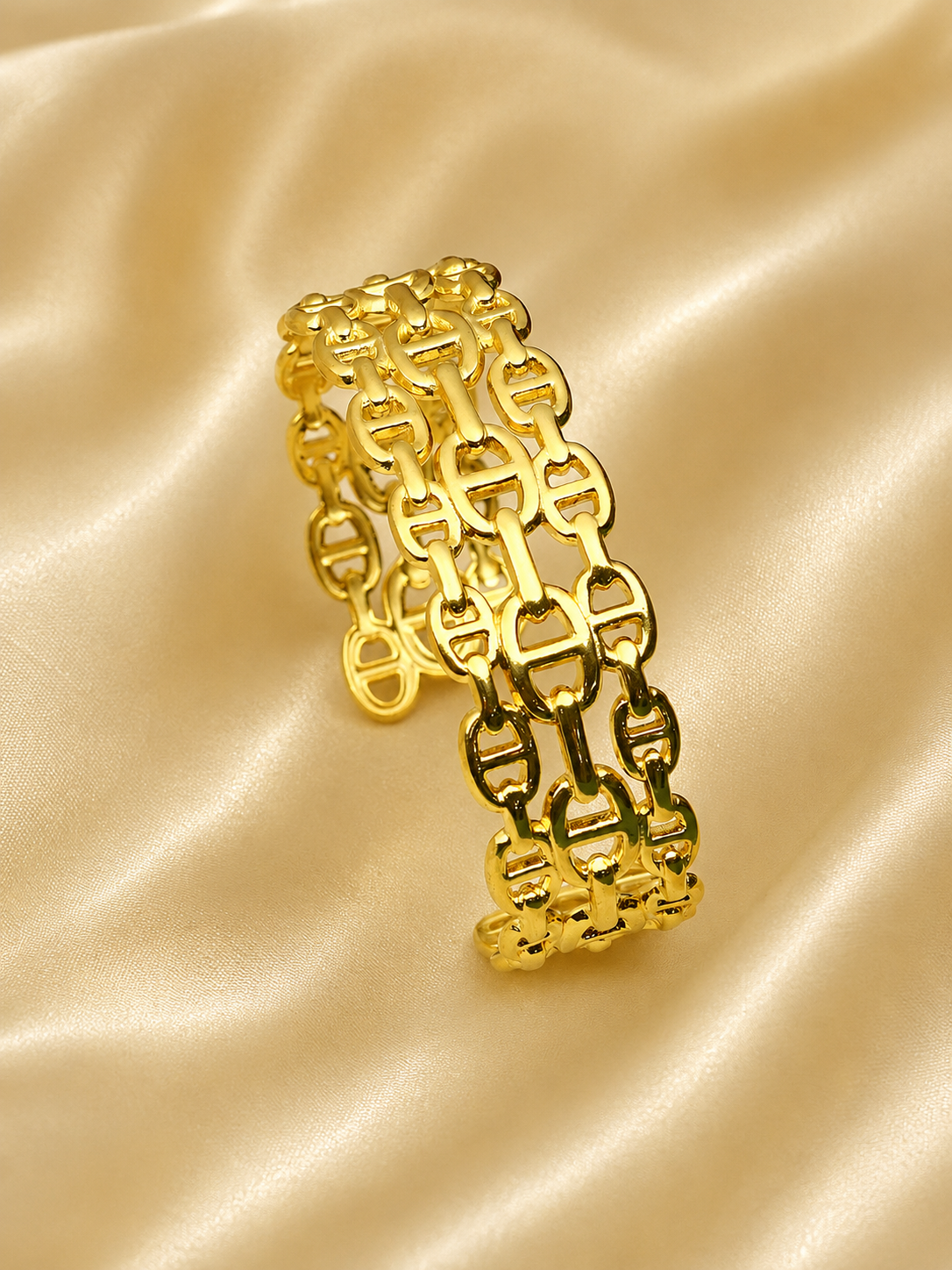 Zevar Club Gold Tone Stainless Steel Tarnish Free Waterproof Chain-Link Cuff Bracelet for Women