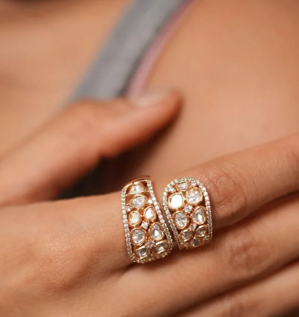 Zevar Club 14K Gold Plated Dual Wrap Polki Ring