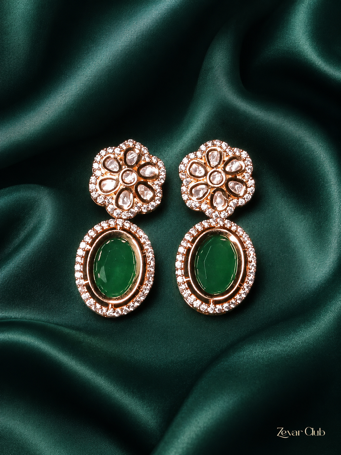 Zevar Club Flower Shaped Kundan Drop Earrings