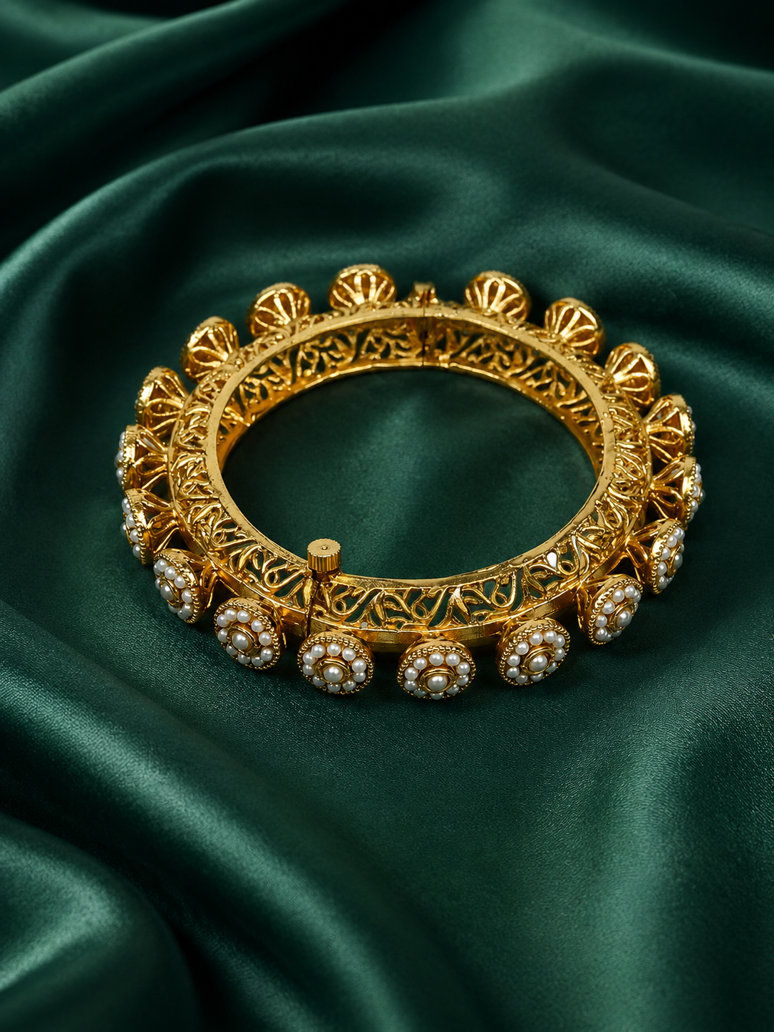 Zevar Club 22K Gold-Plated Handcrafted Floral Drop with White Pearl Bracelet