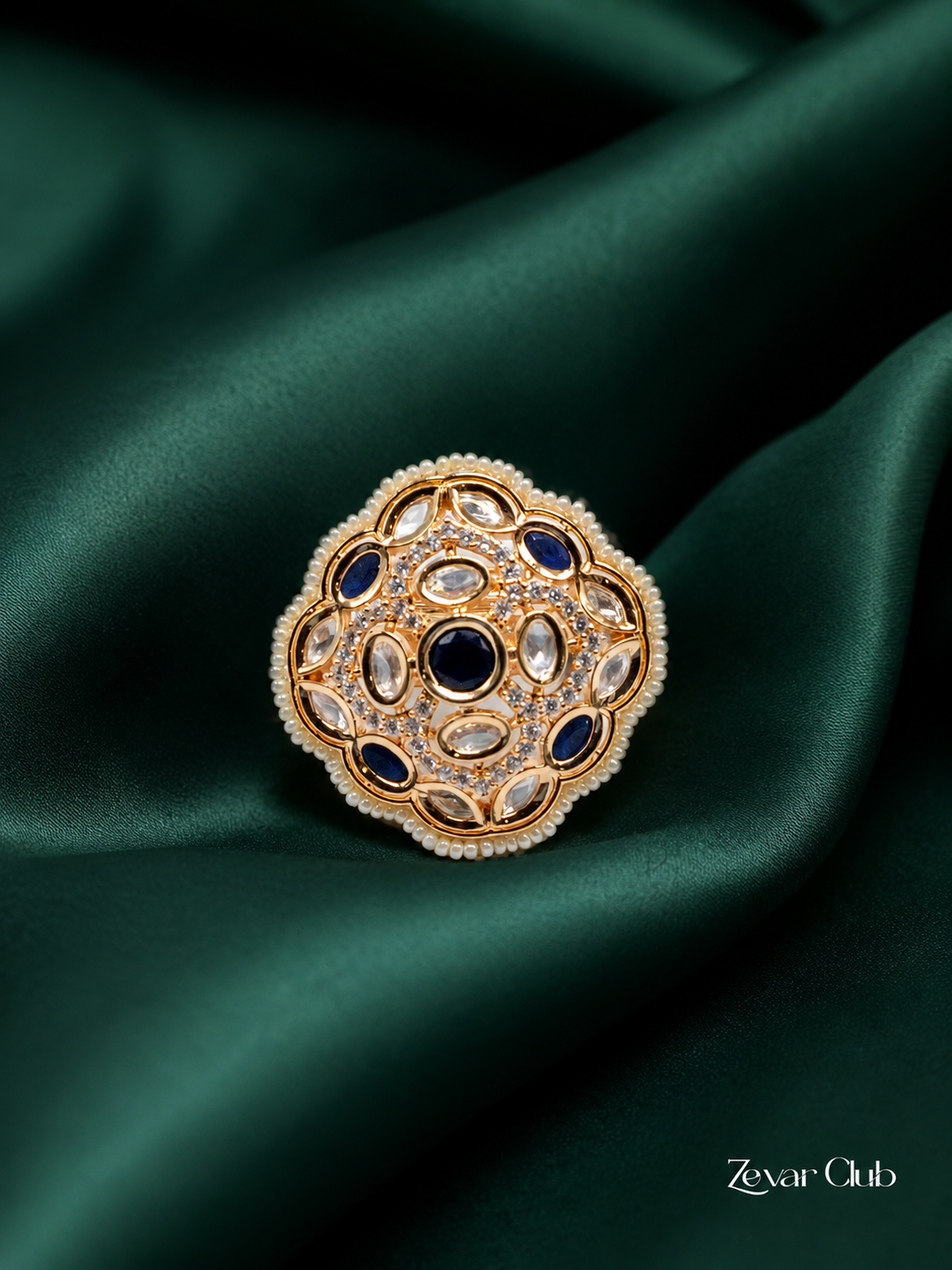 Zevar Club Statement Rounded Diamond Kundan Ring
