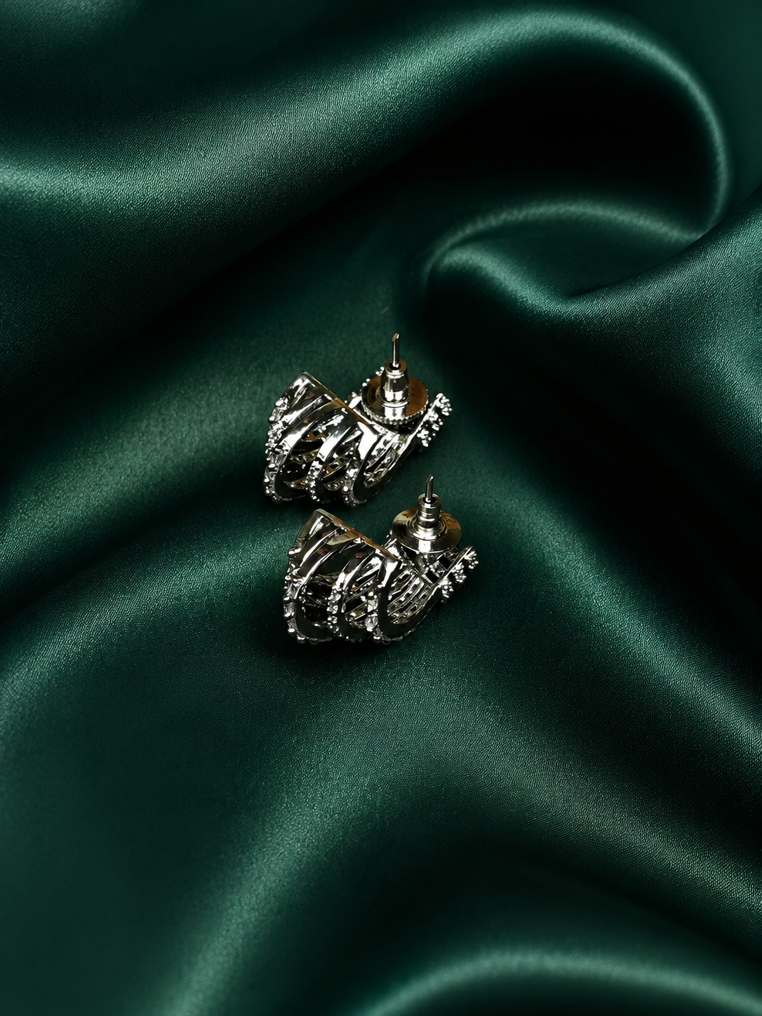 Zevar Club Rhodium-Plated Handcrafted Cubic Zirconia Studded Demi-Fine Layered Fringe Earrings