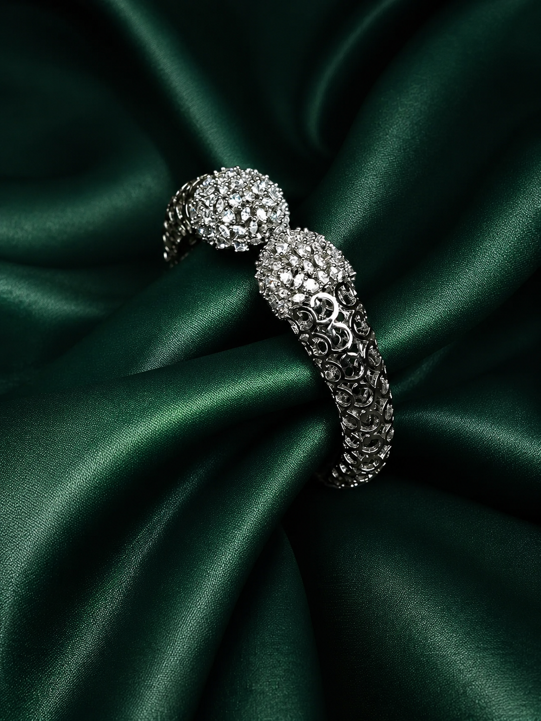 Zevar Club 22K Rhodium-Plated AAA Cubic Zirconia Studded Handcrafted Demi-Fine Textured Crown Bracelet