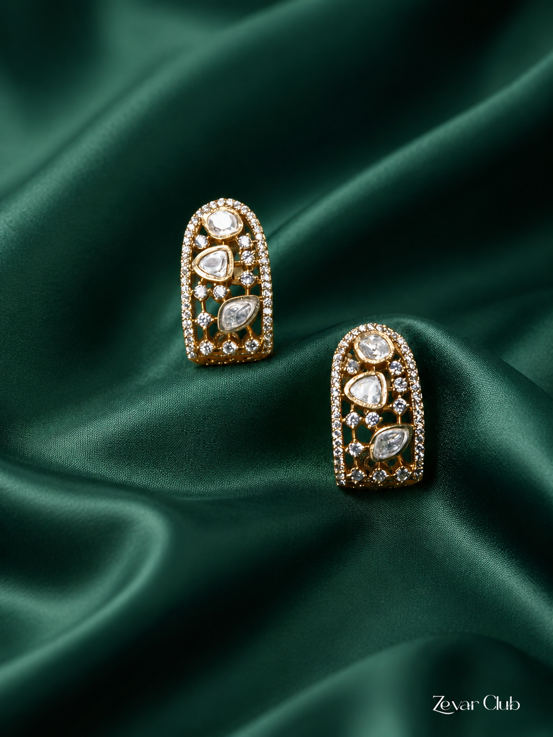 Zevar Club 12K Gold Plated Musafir Uncut Moissanite Studs Earrings