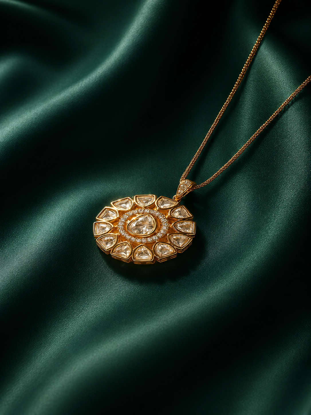 Zevar Club 22K Gold-Plated Uncut Flower Kundan Pendant Set