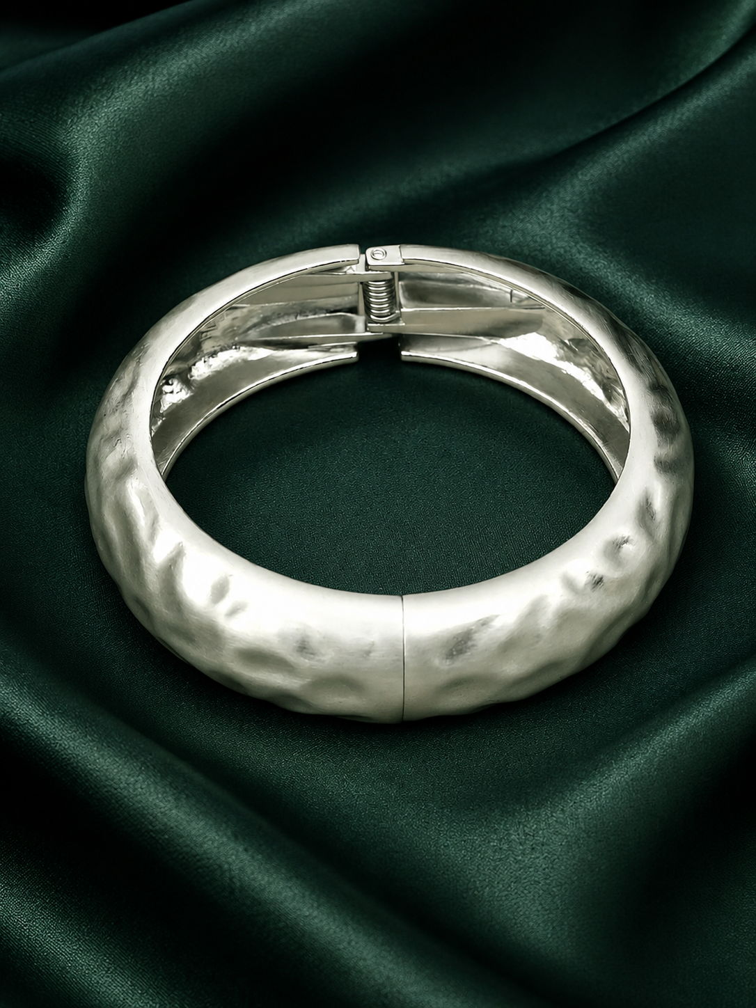 Zevar Club Bold Silver Tone Stainless Steel Tarnish Free Waterproof Hammered Texture Openable Statement Bracelet for Women