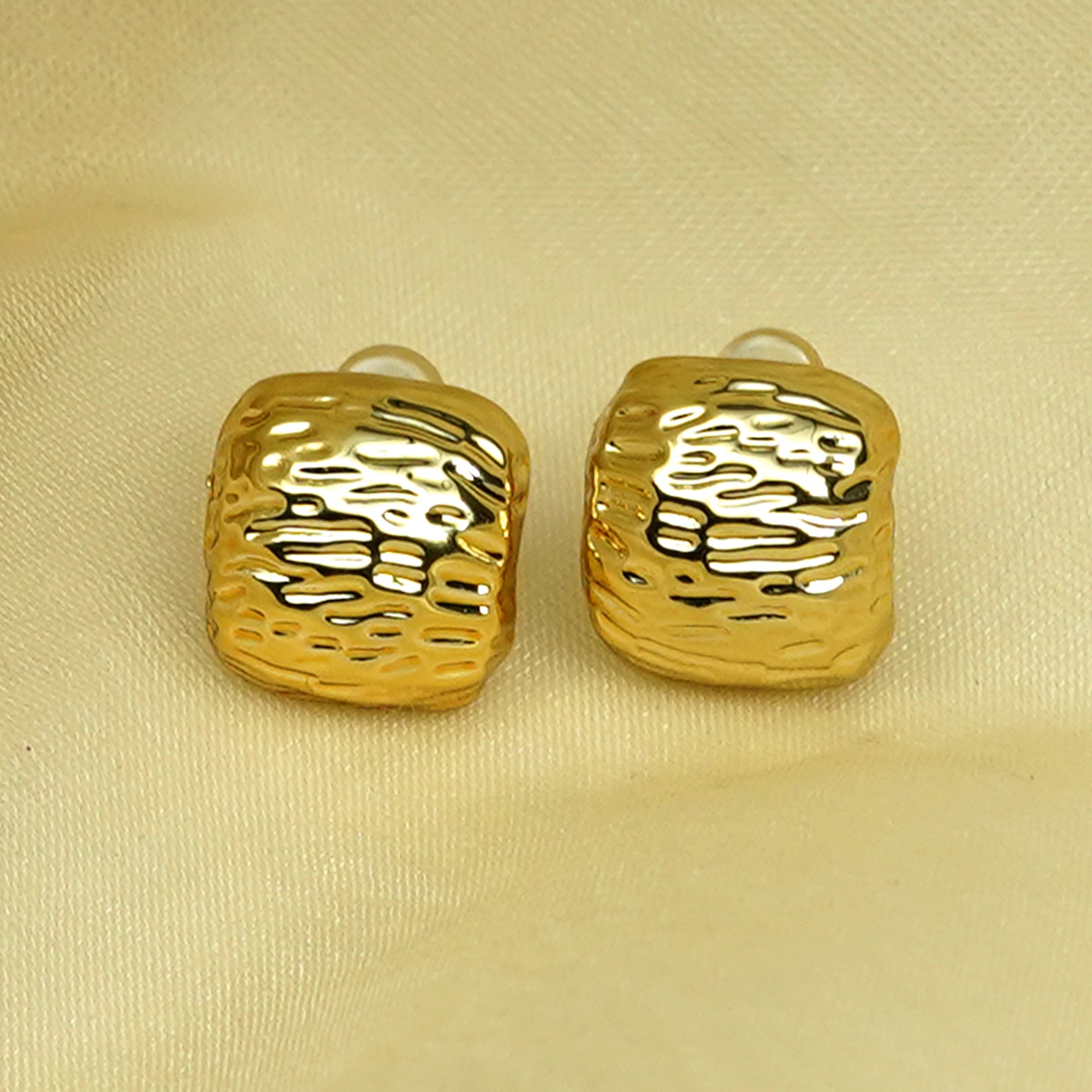 Zevar Club Gold Tone Hammered Textured Square Stud Earrings for Women