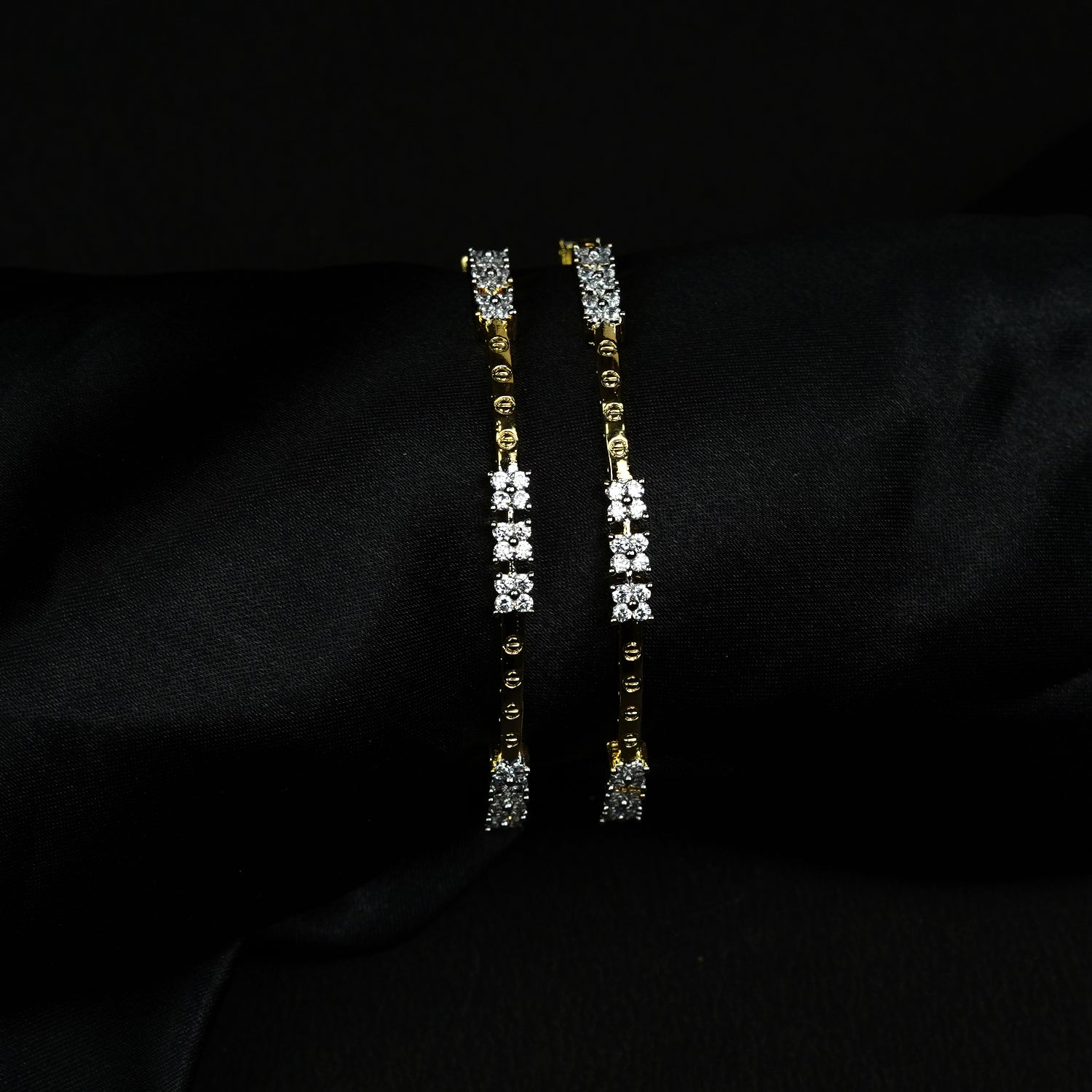 Zevar Club Set of 2 22K Gold-Plated Handcrafted AAA Cubic Zirconia Floral Cluster Premium Bangles