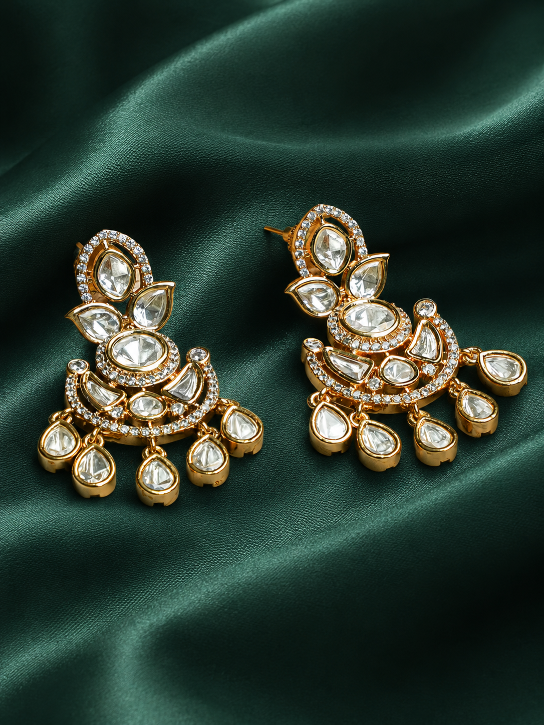 Festive Ivory Kundan Chandbaali Earrings