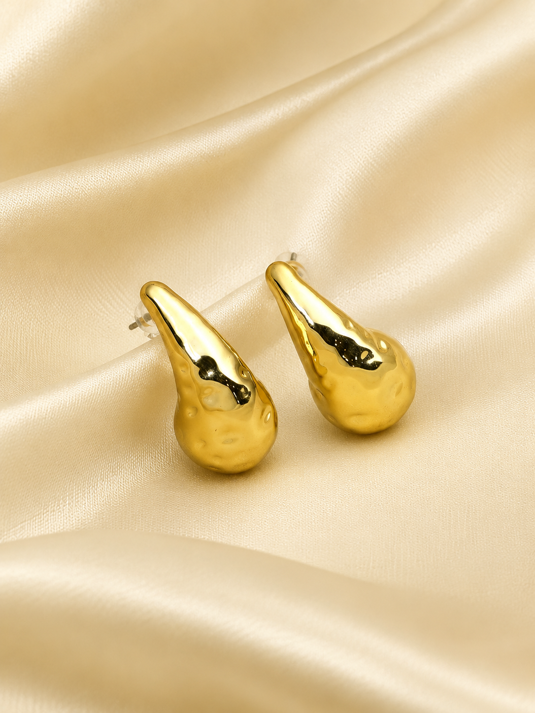 Zevar Club Gold Tone Stainless Steel Tarnish Free Waterproof Glossy Tear Drop-Shaped Stud Earrings for Women