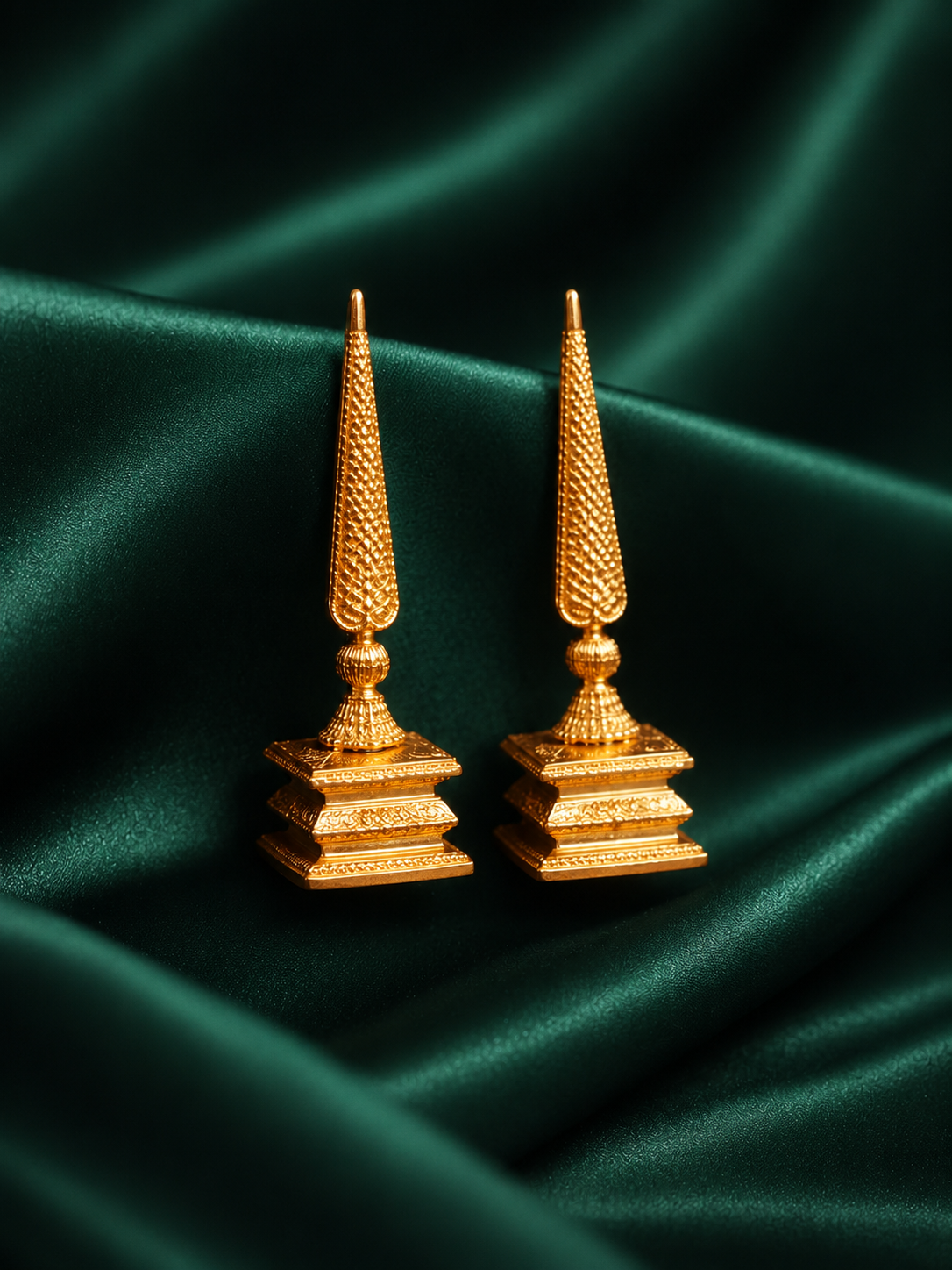Zevar Club Gold-Toned Brass Statement Drop Earrings with Temple Tower Inspired Sculpted Design