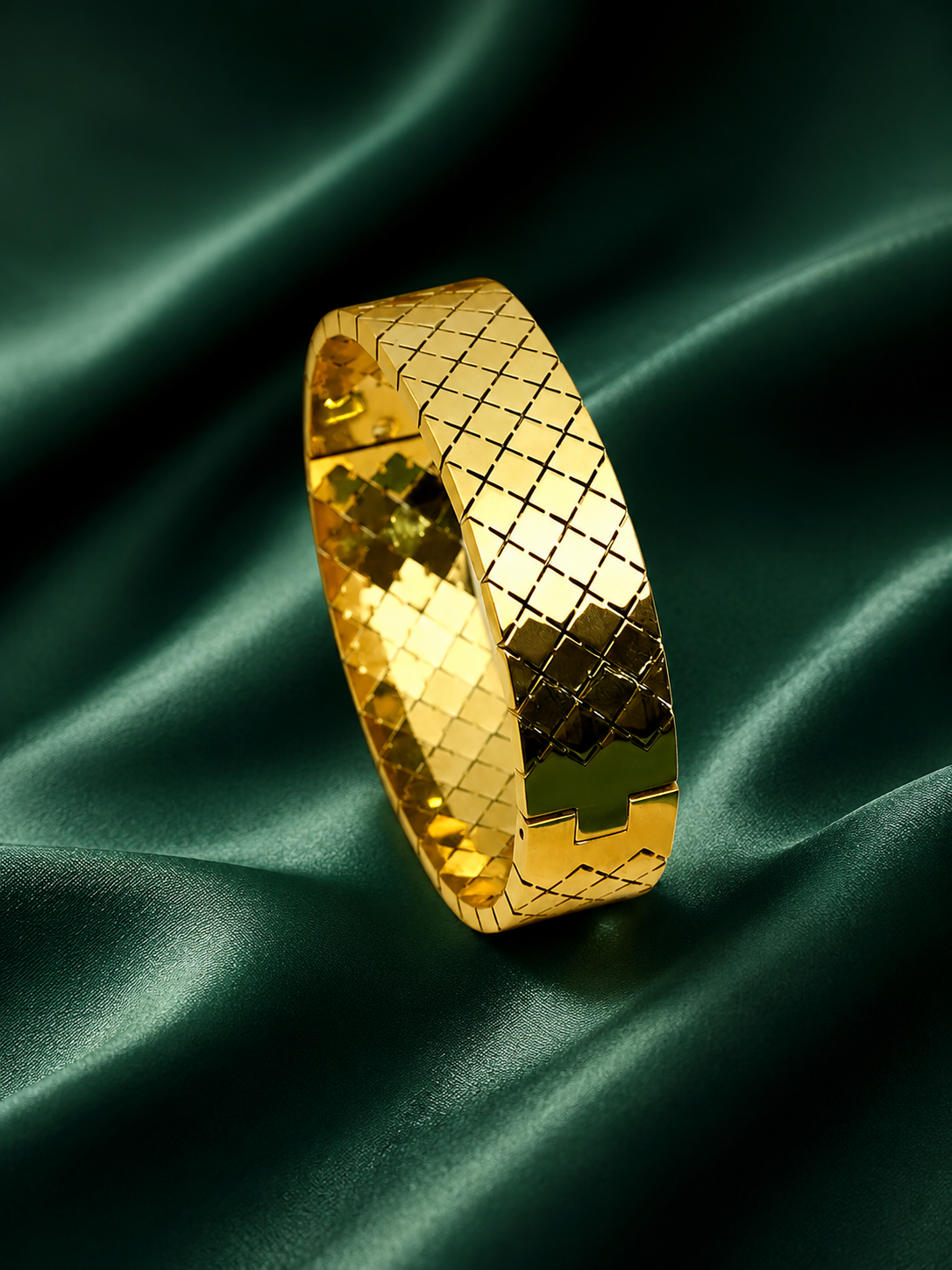 Zevar Club Gold Tone Stainless Steel Tarnish Free Waterproof Criss-Cross Textured Openable Statement Bracelet for Women