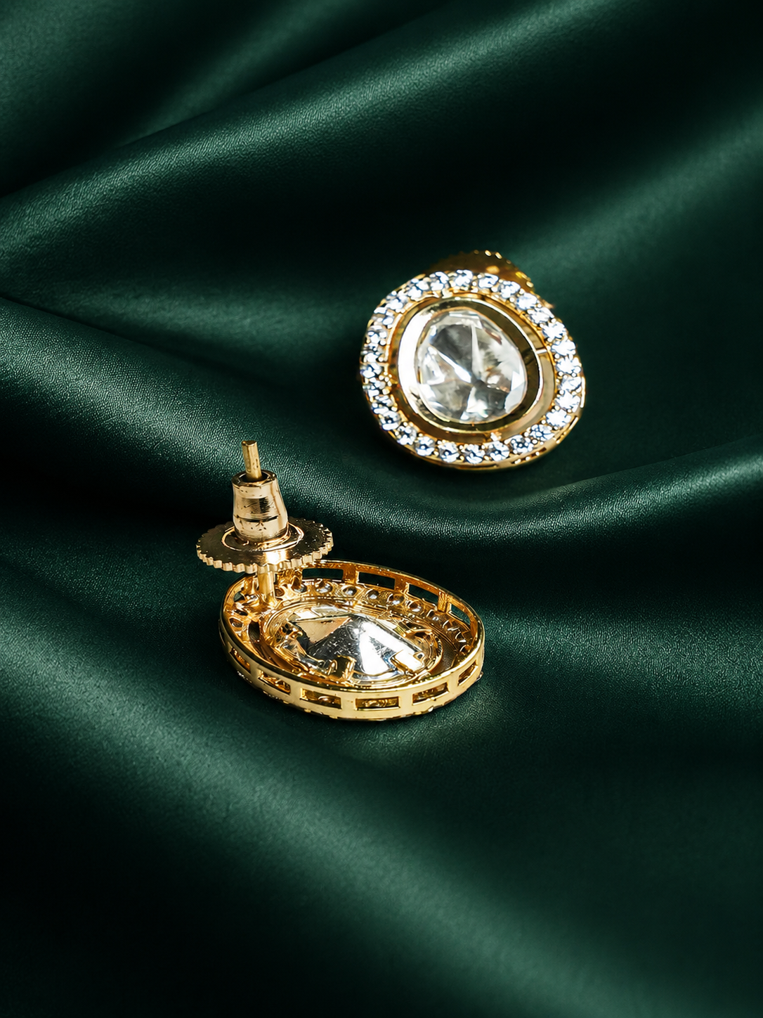 Zevar Club 22K Gold-Plated Oval-Shaped Cubic Zirconia Studded Pendant Necklace Set for Women