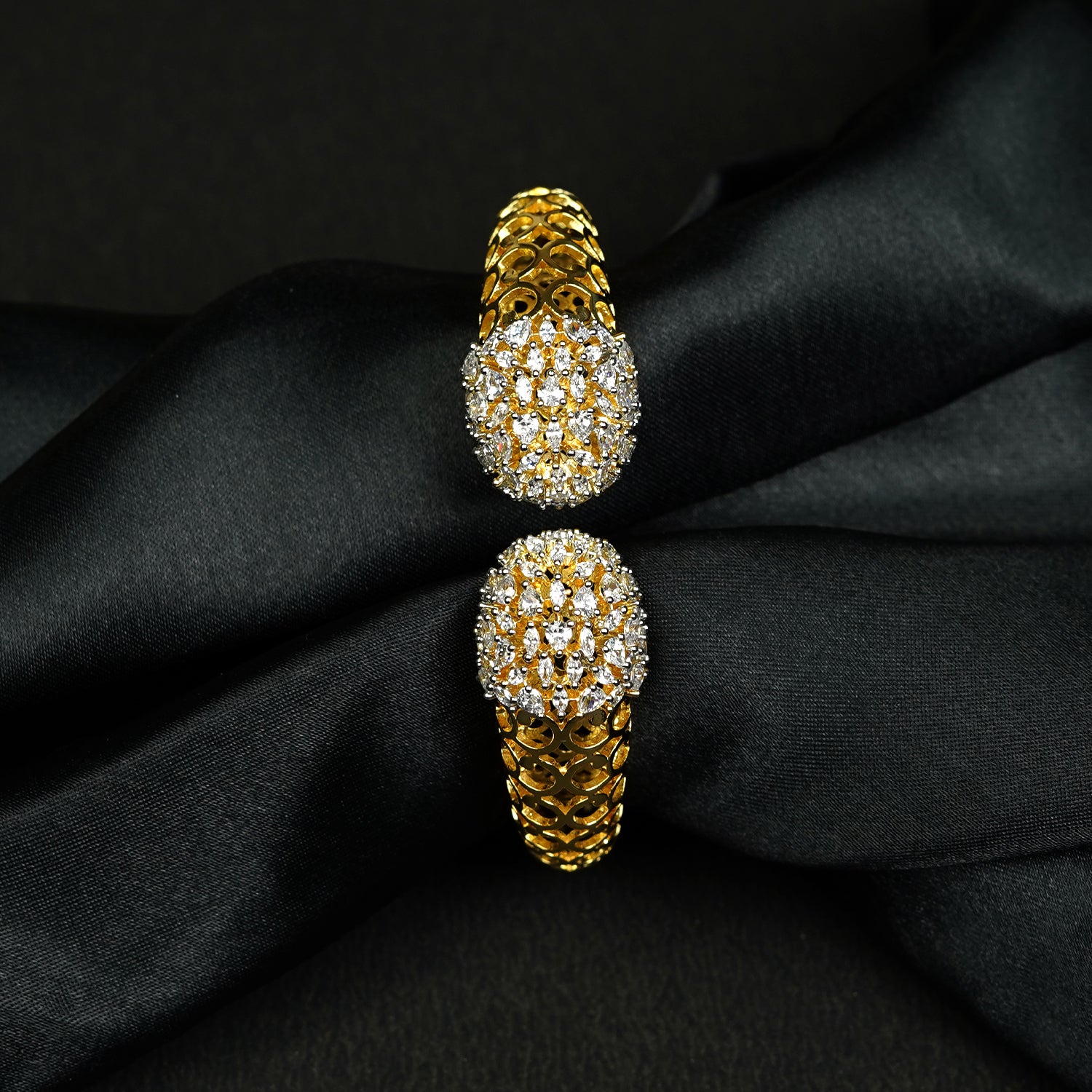 Zevar Club 22K Gold-Plated AAA Cubic Zirconia Studded Handcrafted Demi-Fine Textured Crown Bracelet