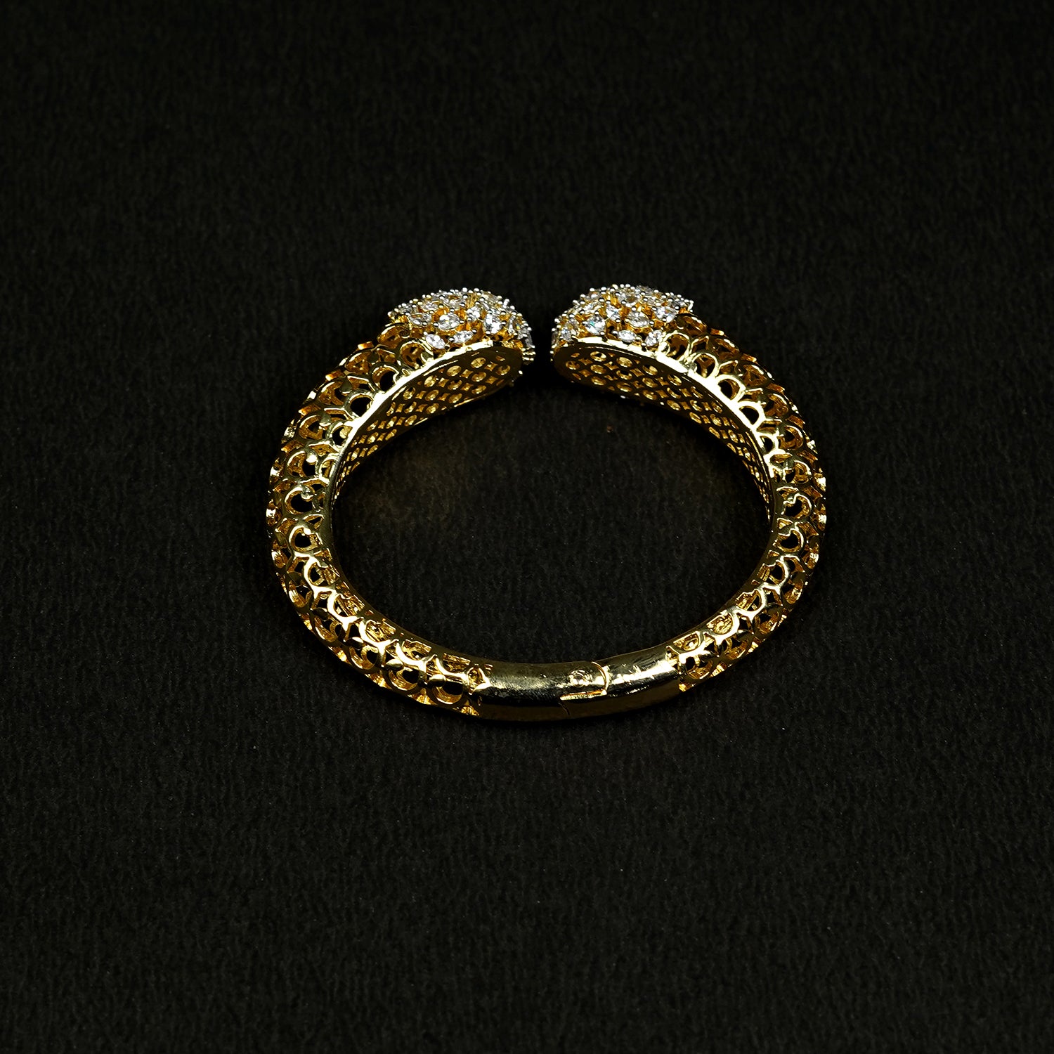 Zevar Club 22K Gold-Plated AAA Cubic Zirconia Studded Handcrafted Demi-Fine Textured Crown Bracelet