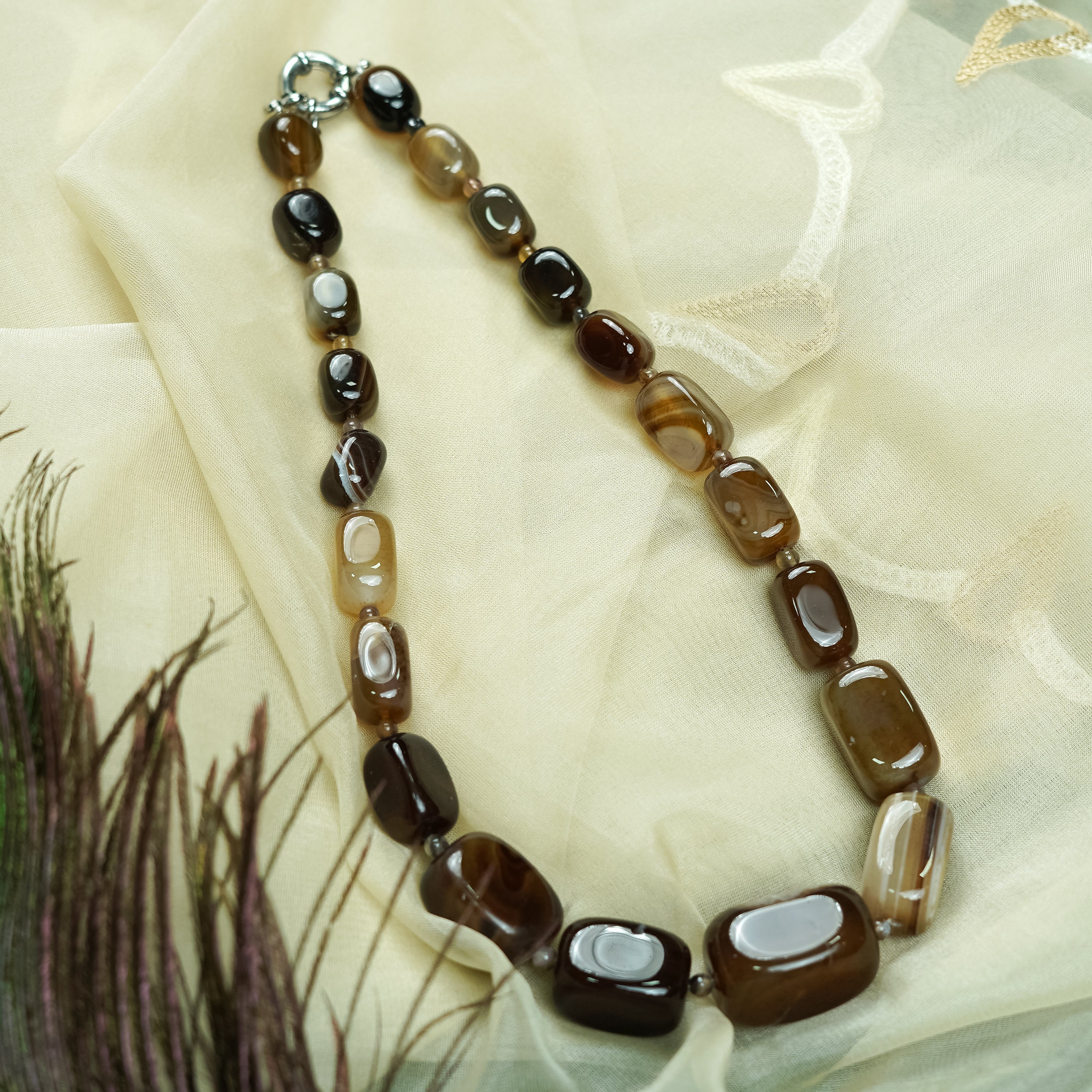 Zevar Club Pastel Blue & Milky White Agate Gemstone Beaded Statement Necklace