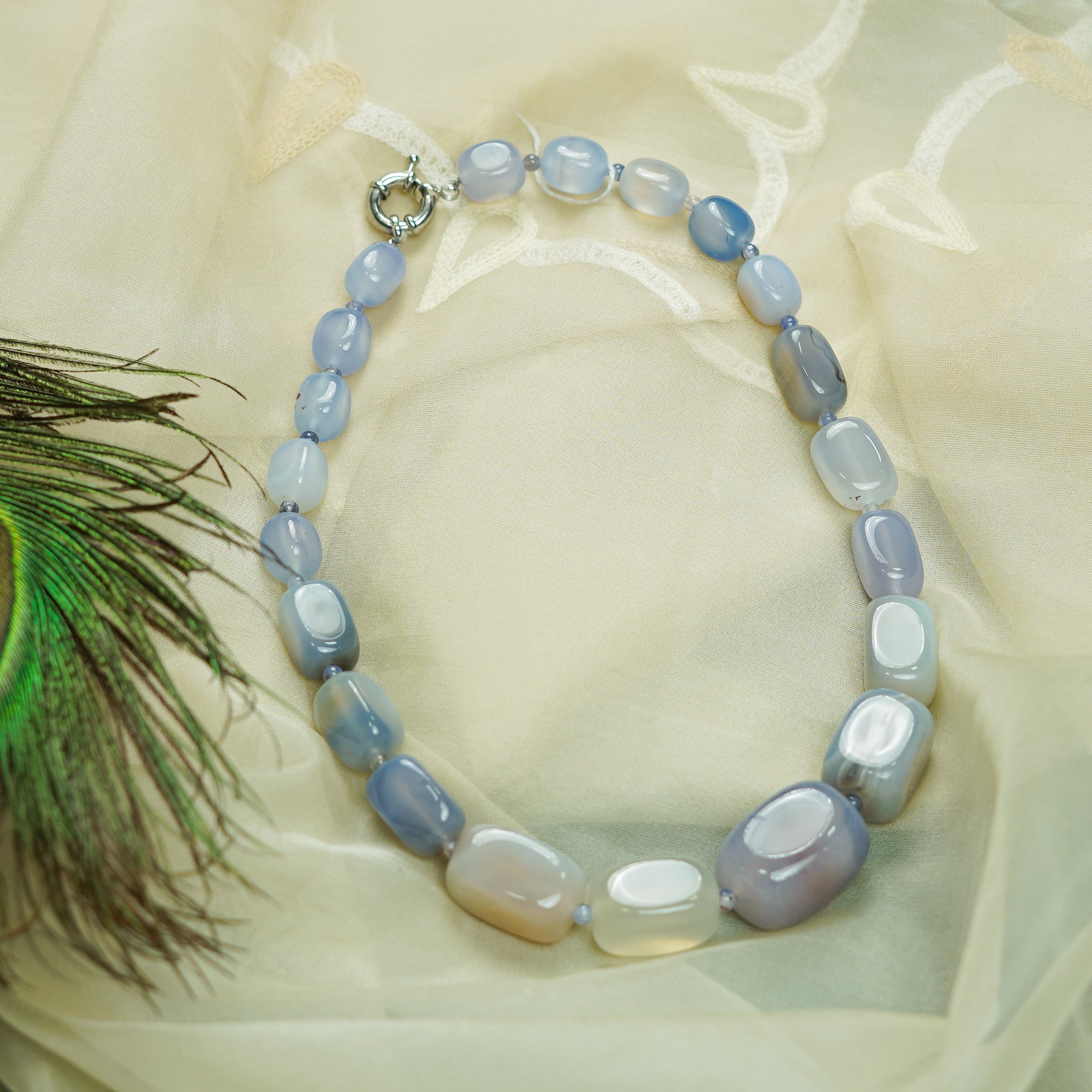 Zevar Club Light Green & White Multi-Strand Glossy Beads Handcrafted Luxury Necklace