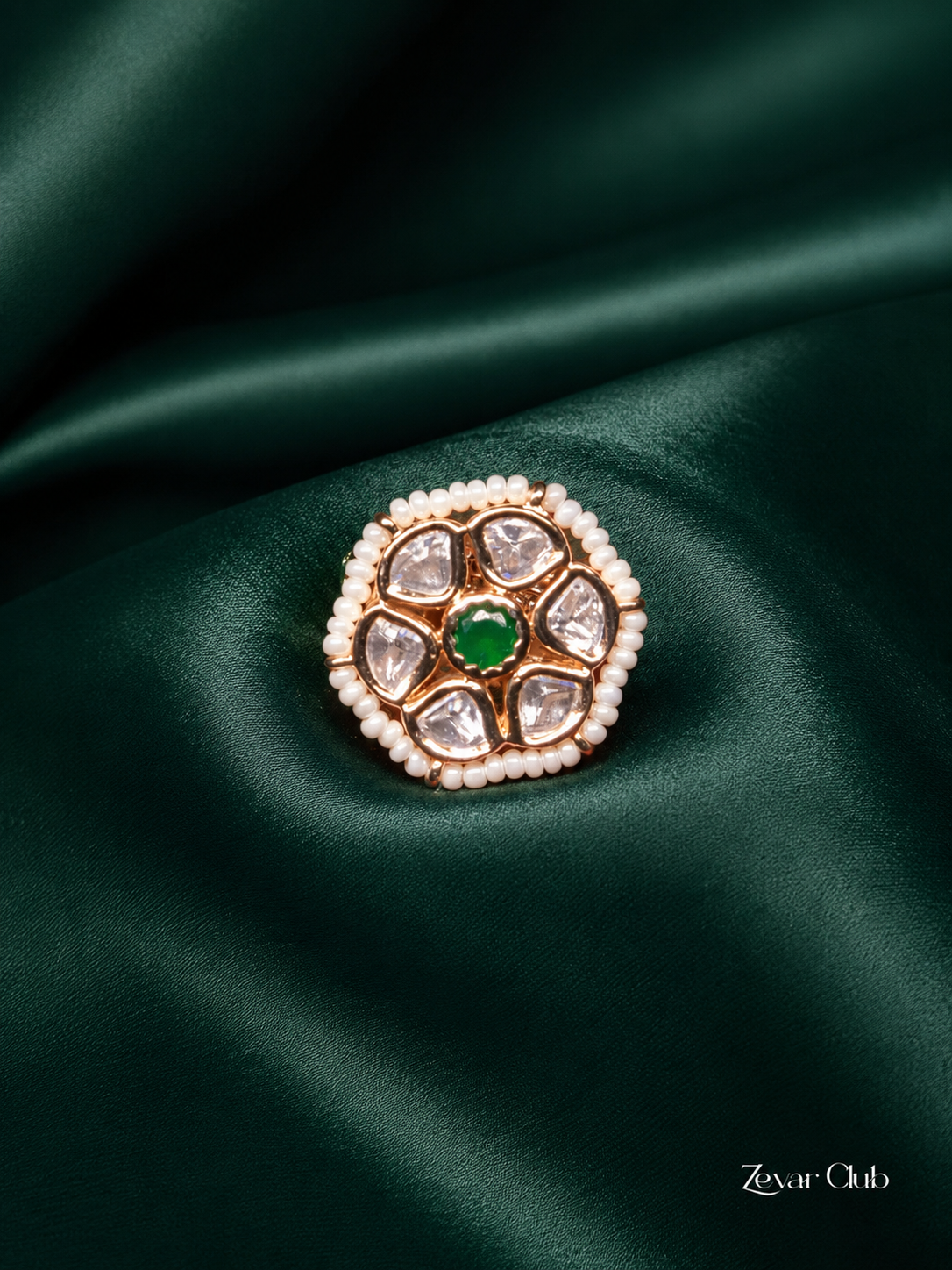 Zevar Club Fine Pearl Chic Kundan Ring
