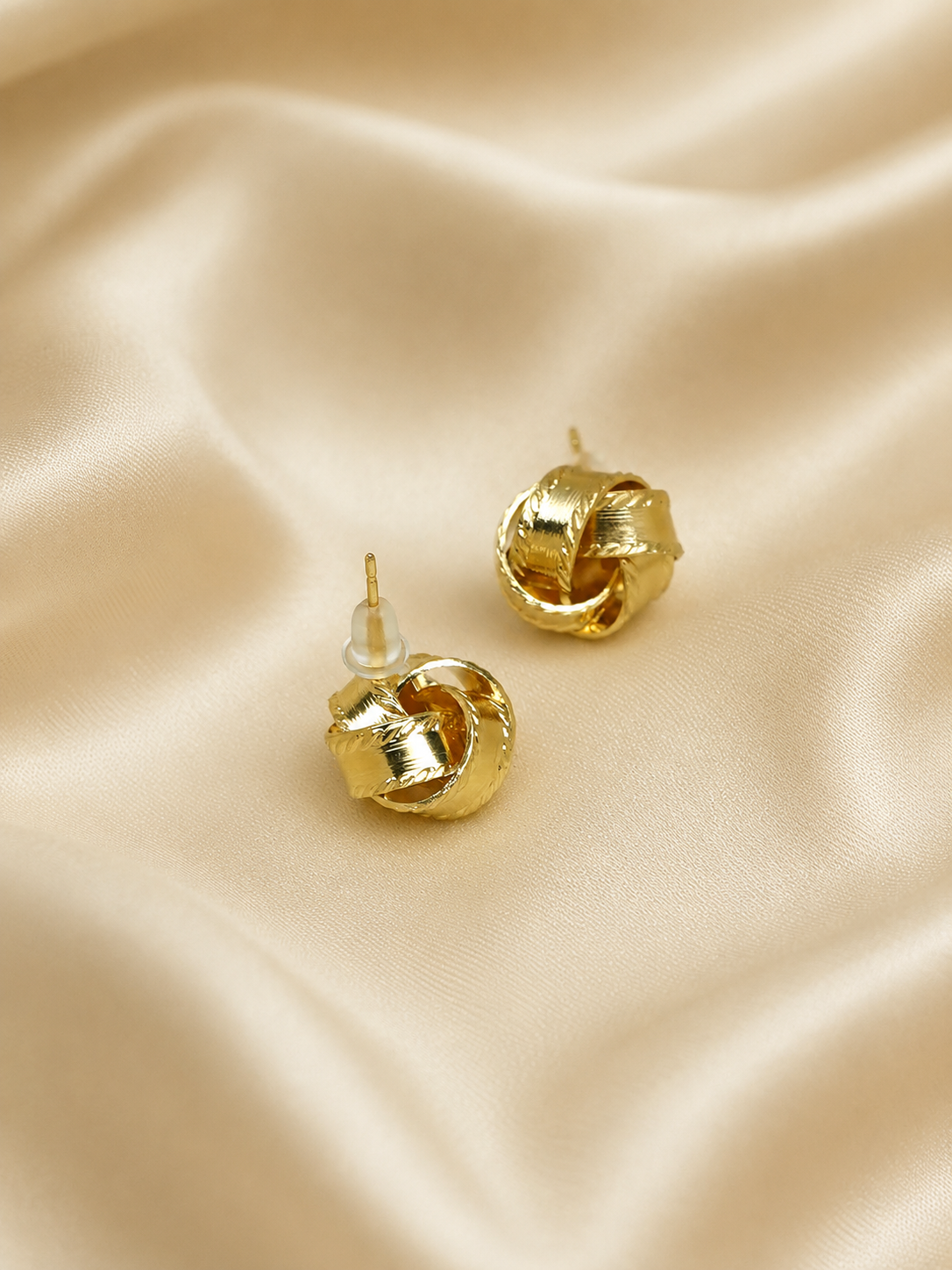 Zevar Club Silver Tone Twisted Knot Stud Earrings for Women