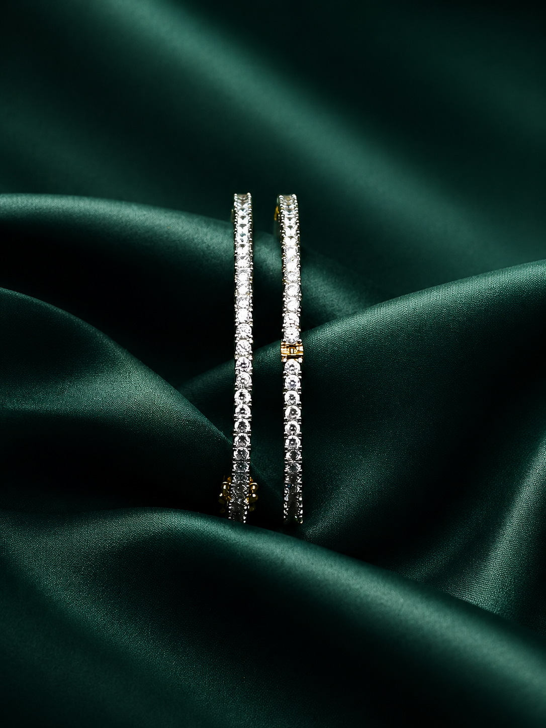 Zevar Club Set of 2 Rhodium-Plated AAA Cubic Zirconia Studded Classic Premium Screw Adjustable Bangles