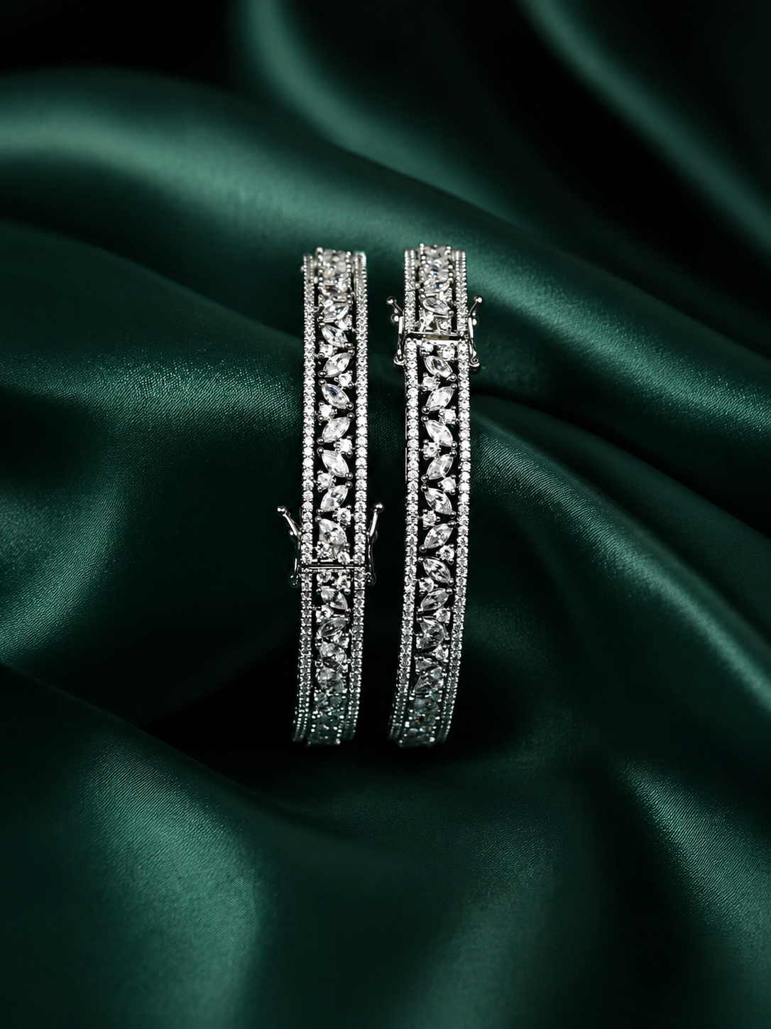 Zevar Club Set of 2 Rhodium-Plated & Gold-Lined Handcrafted AAA Cubic Zirconia Studded Premium Screw Adjustable Bangles