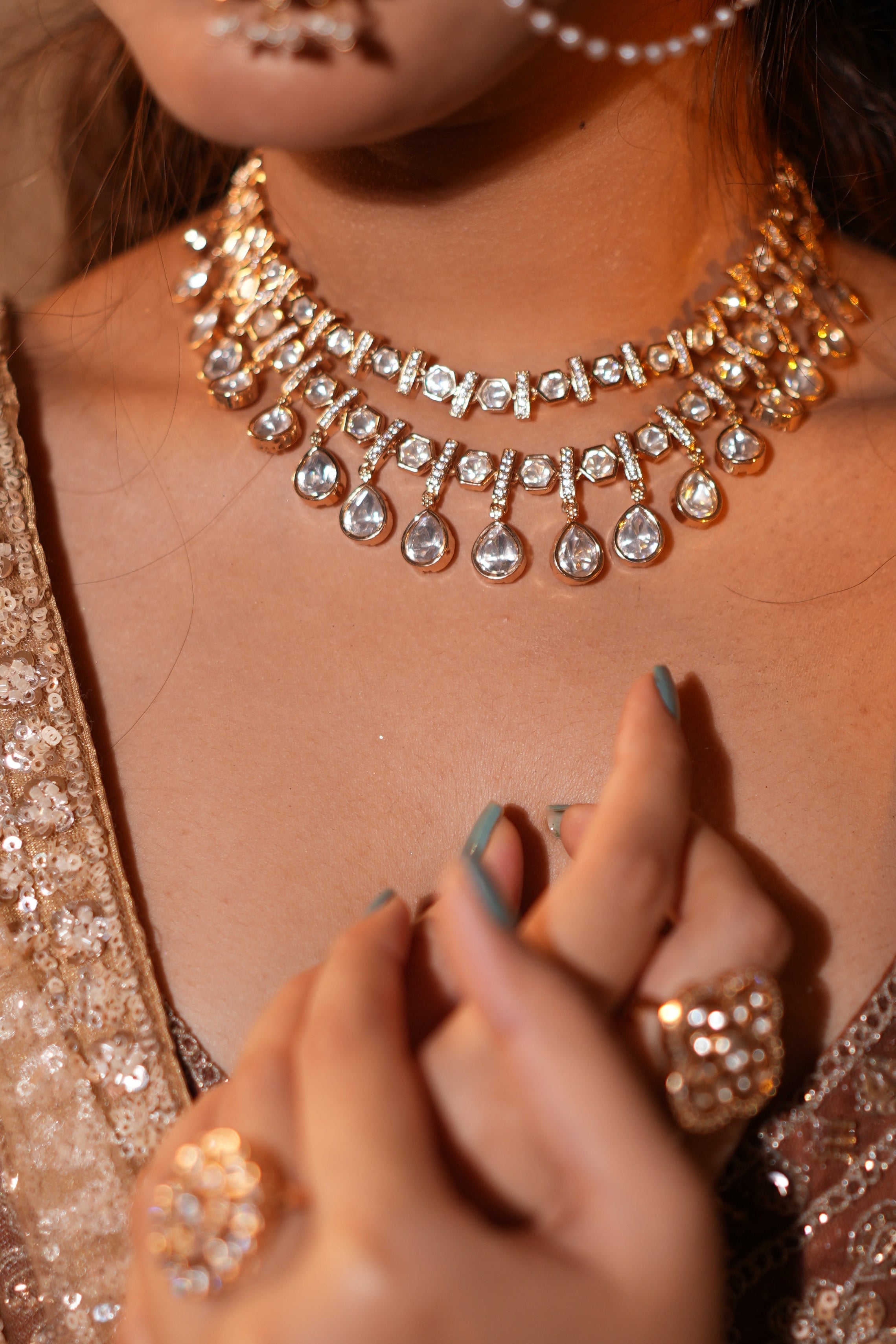 Festive Double Lined Neutral Kundan Studded Set