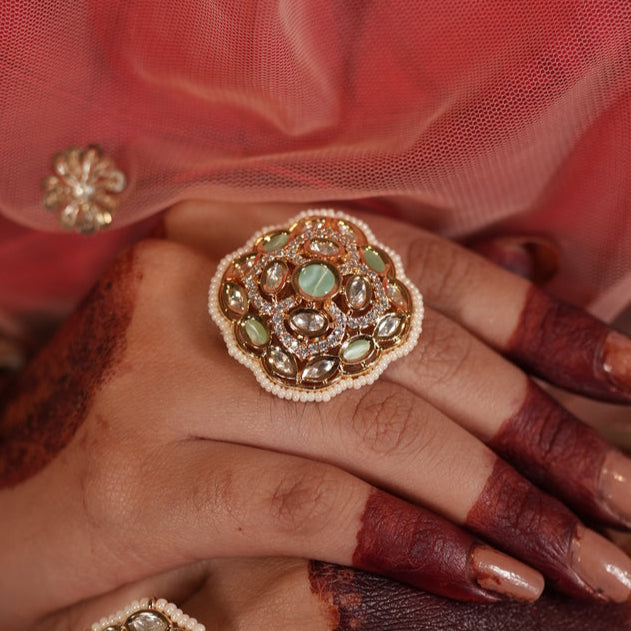 Zevar Club Statement Rounded Diamond Kundan Ring
