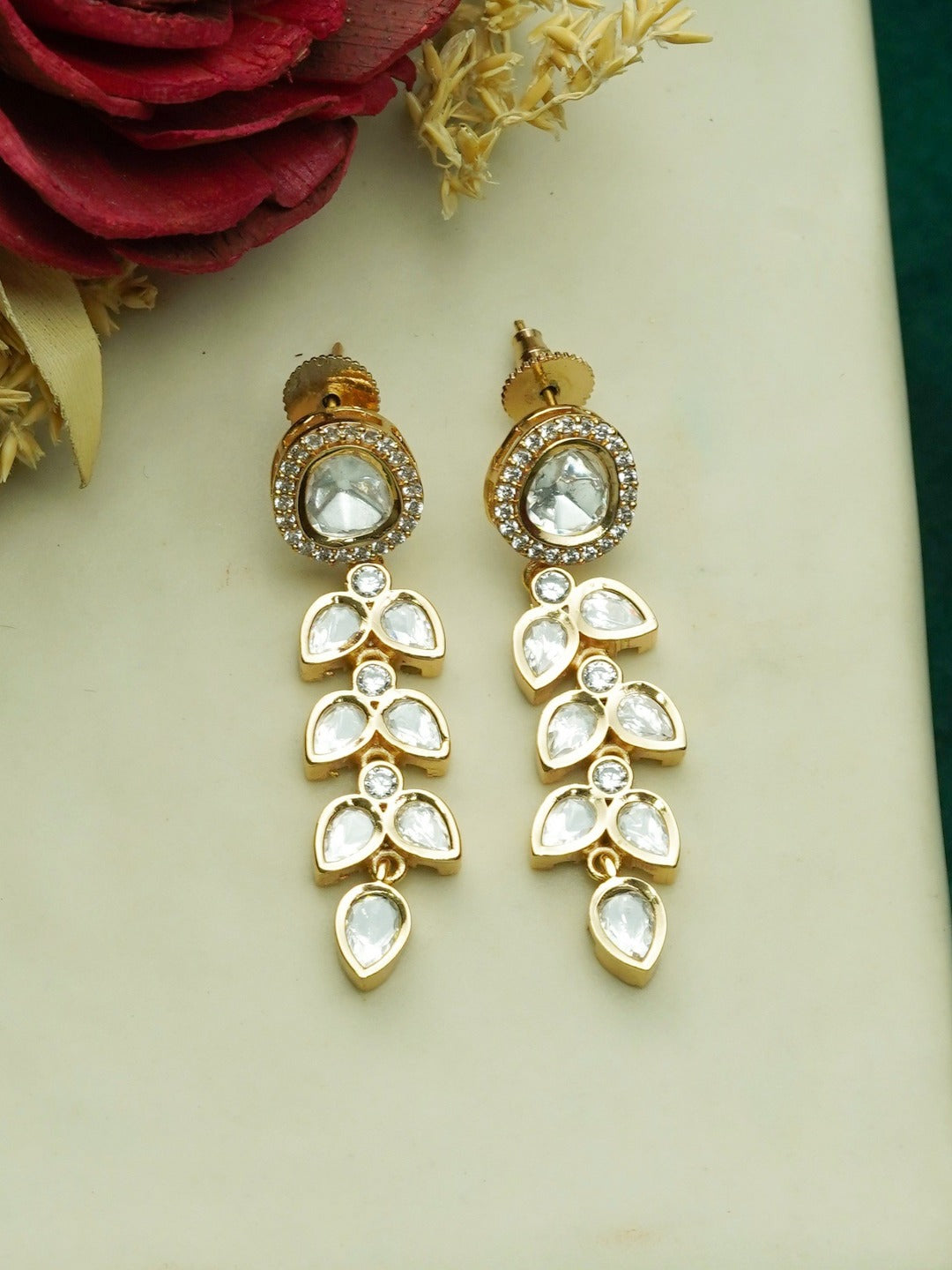 Zevar Club 12K Gold-Plated Ivory Charms Kundan Drop Earrings