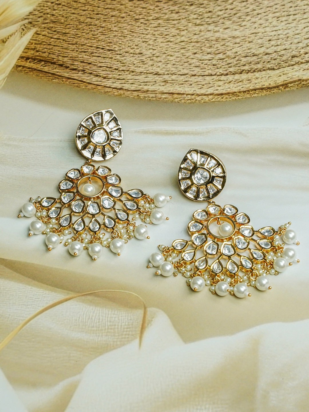 Zevar Club 12K Gold-Plated Roshini Kundan Pearl Chand Baalis